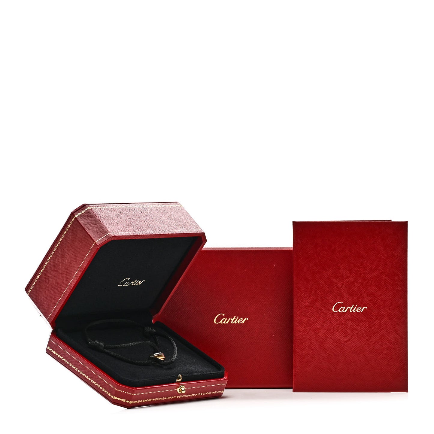 18K Pink Yellow White Gold Trinity Adjustable Cord Bracelet Black