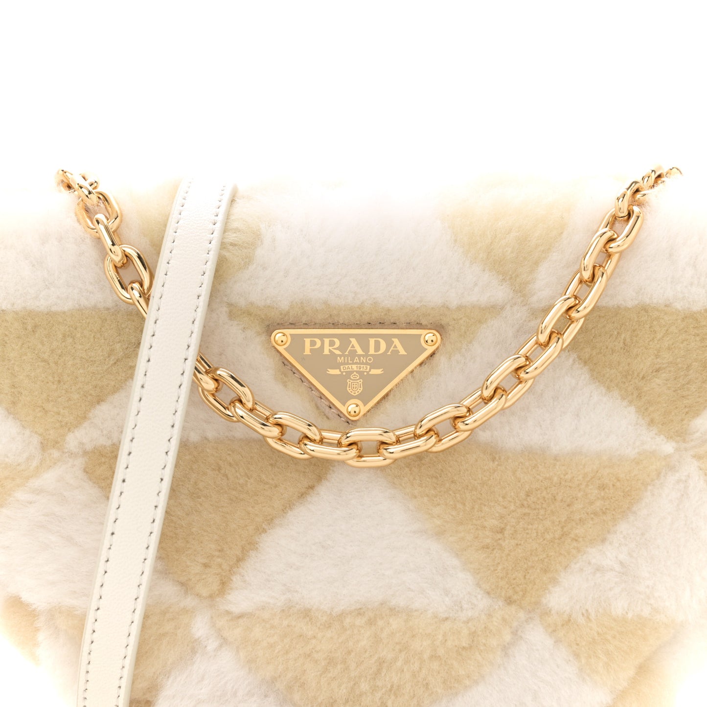 Shearling Symbole Mini Triangle Bag Ecru White