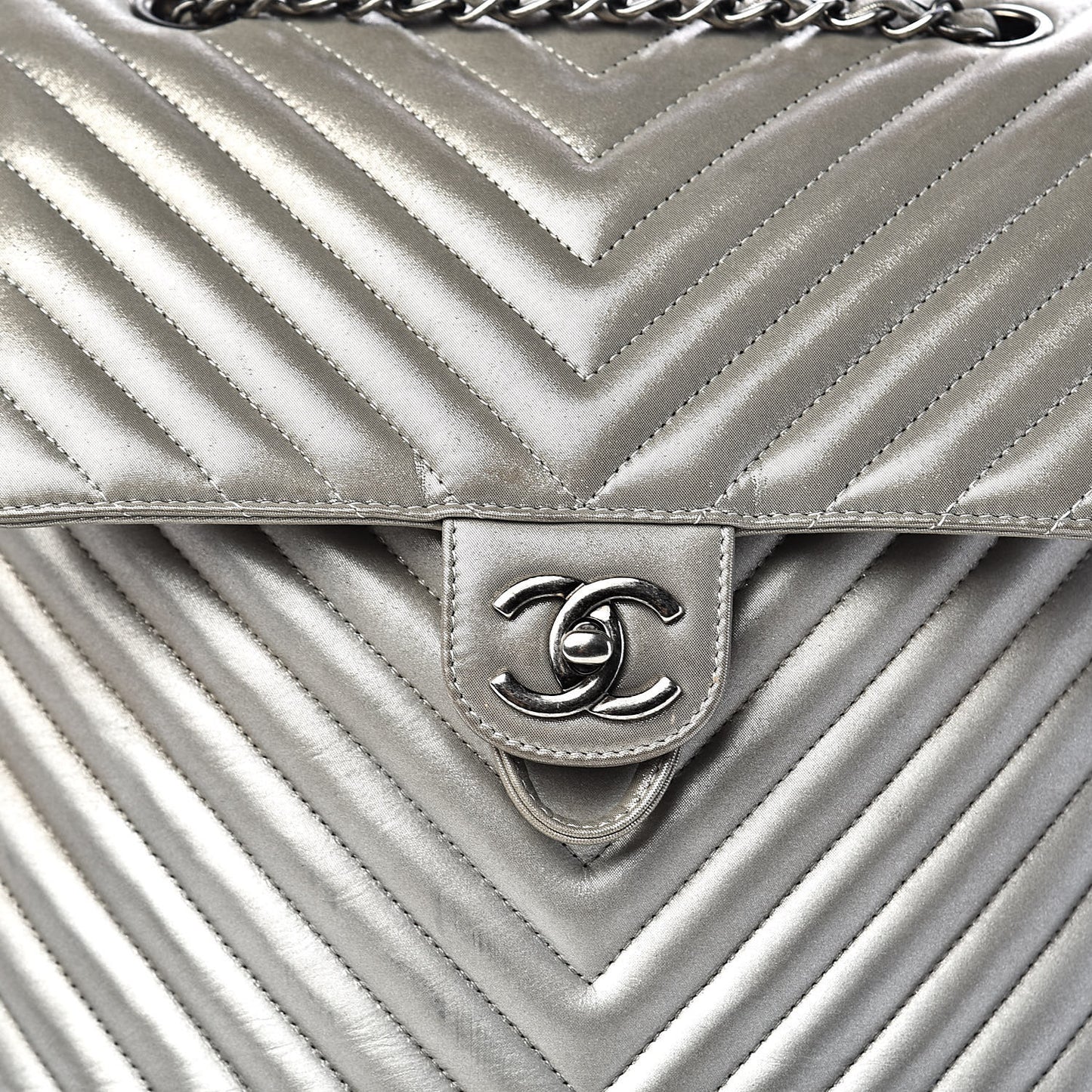 Metallic Calfskin Chevron Quilted Small Urban Spirit Backpack Silver