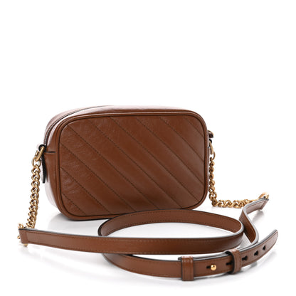 Gucci Glazed Calfskin Matelasse Diagonal Mini GG Marmont Chain Shoulder Bag Cuir 2 of 4