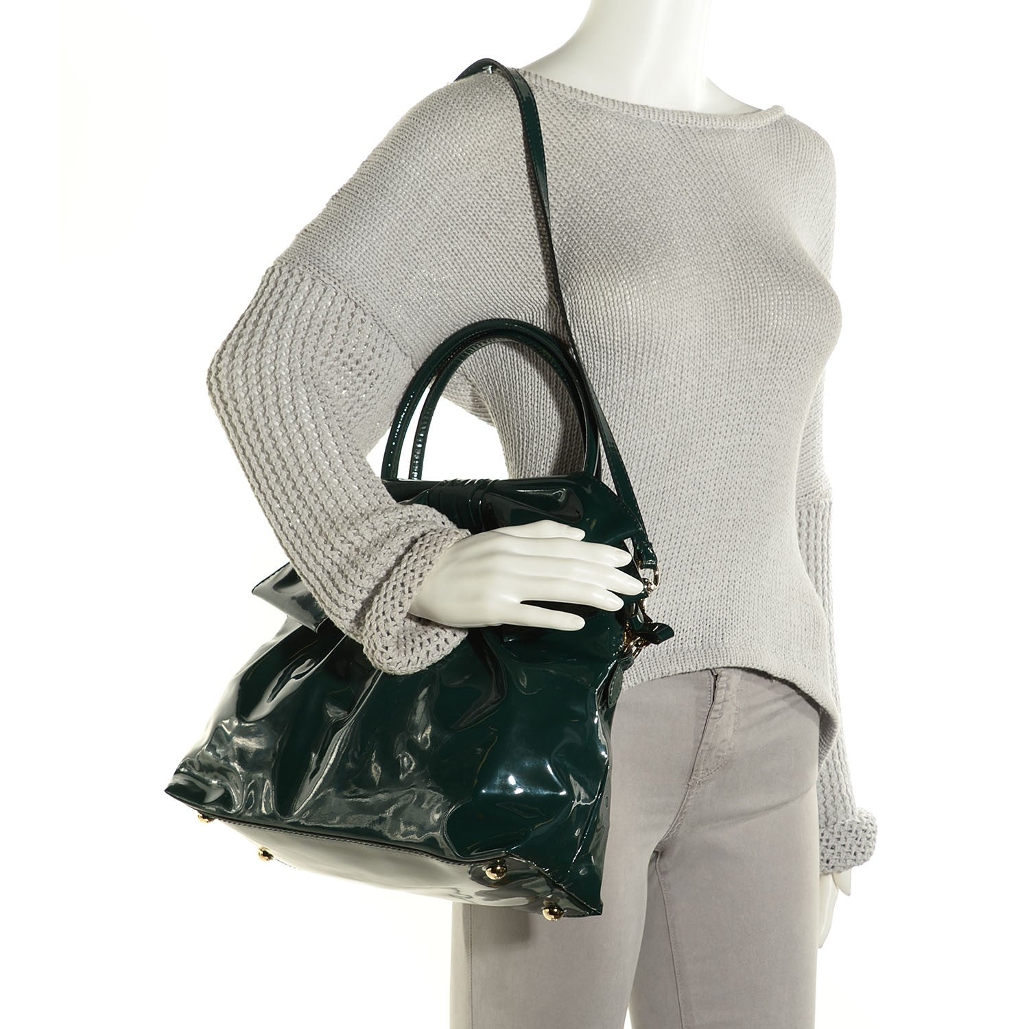 Valentino Garavani Patent Lacca Bow Dome Tote Dark Green 2 of 9