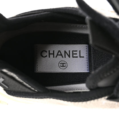 Chanel Fabric Suede Calfskin CC Sneakers 38.5 Ivory Black 9 of 11