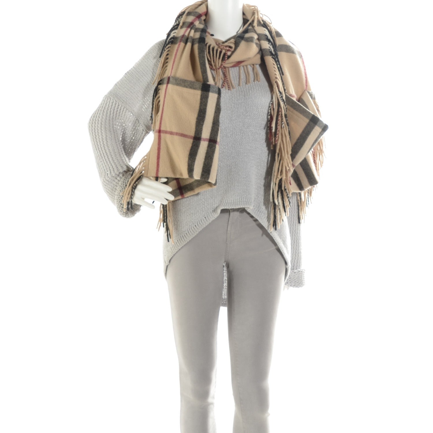 Burberry Merino Wool Cashmere House Check Fringe Stole 2 of 4