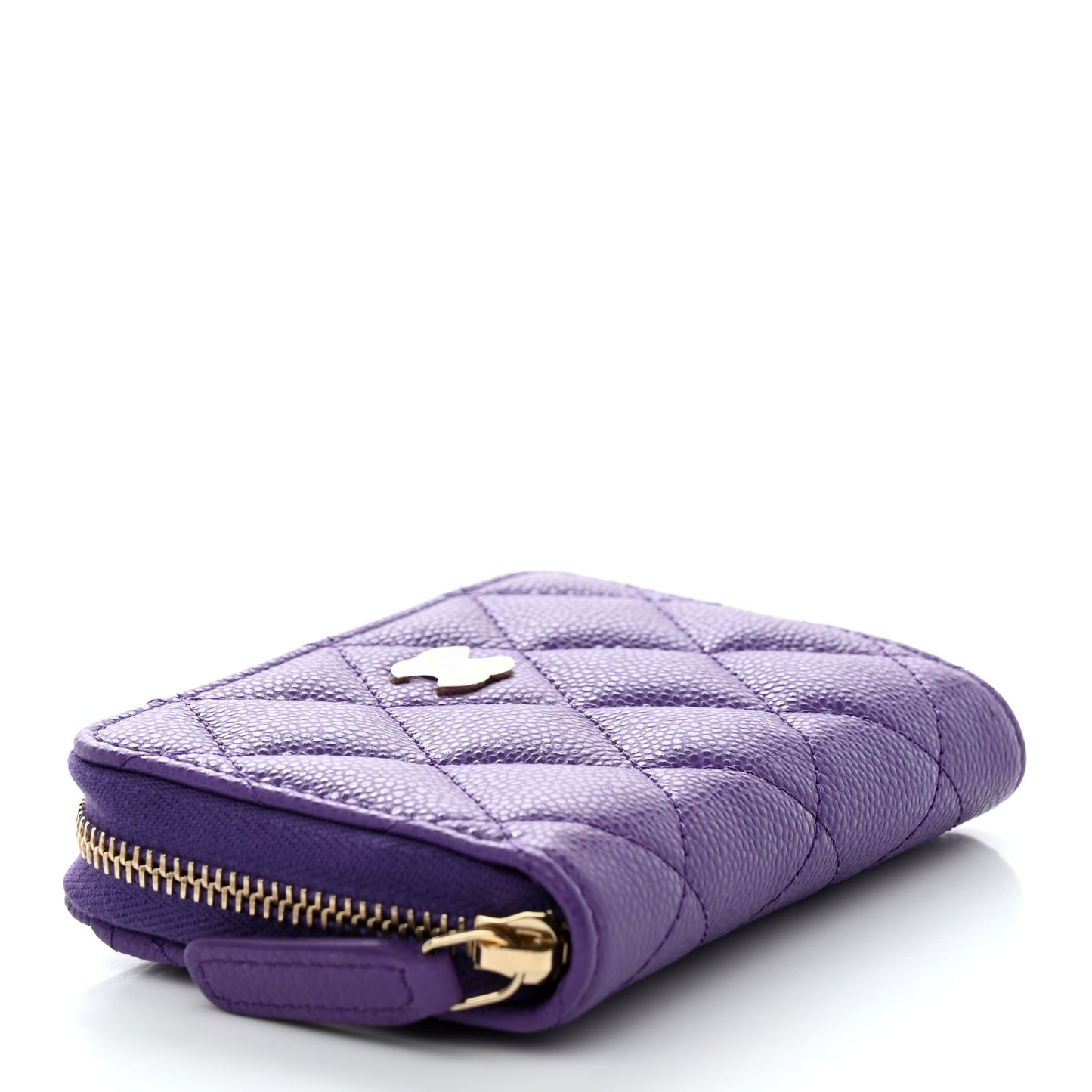 Caviar Quilted Zip Around Coin Purse Wallet Purple