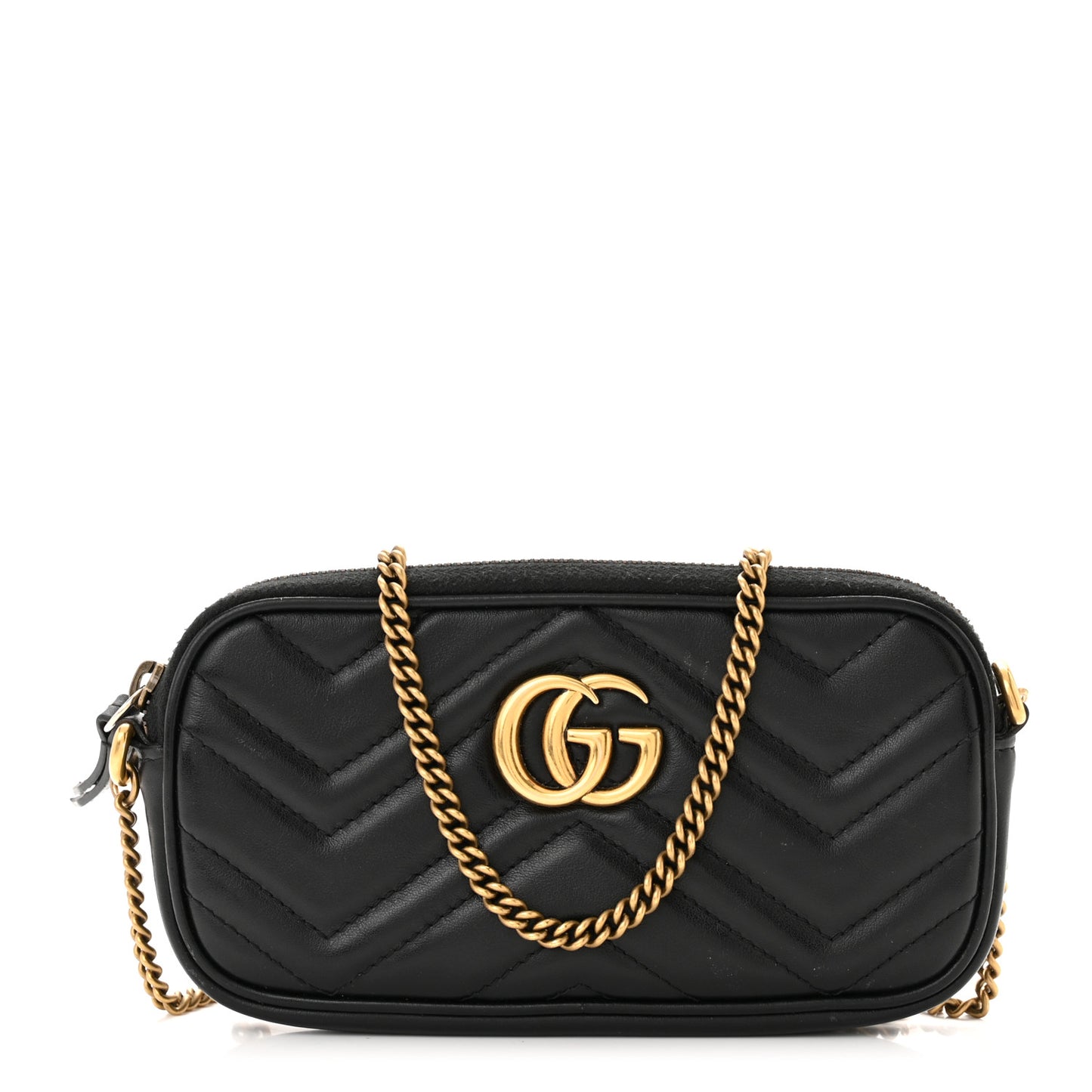 Calfskin Matelasse Mini GG Marmont Chain Crossbody Bag Black