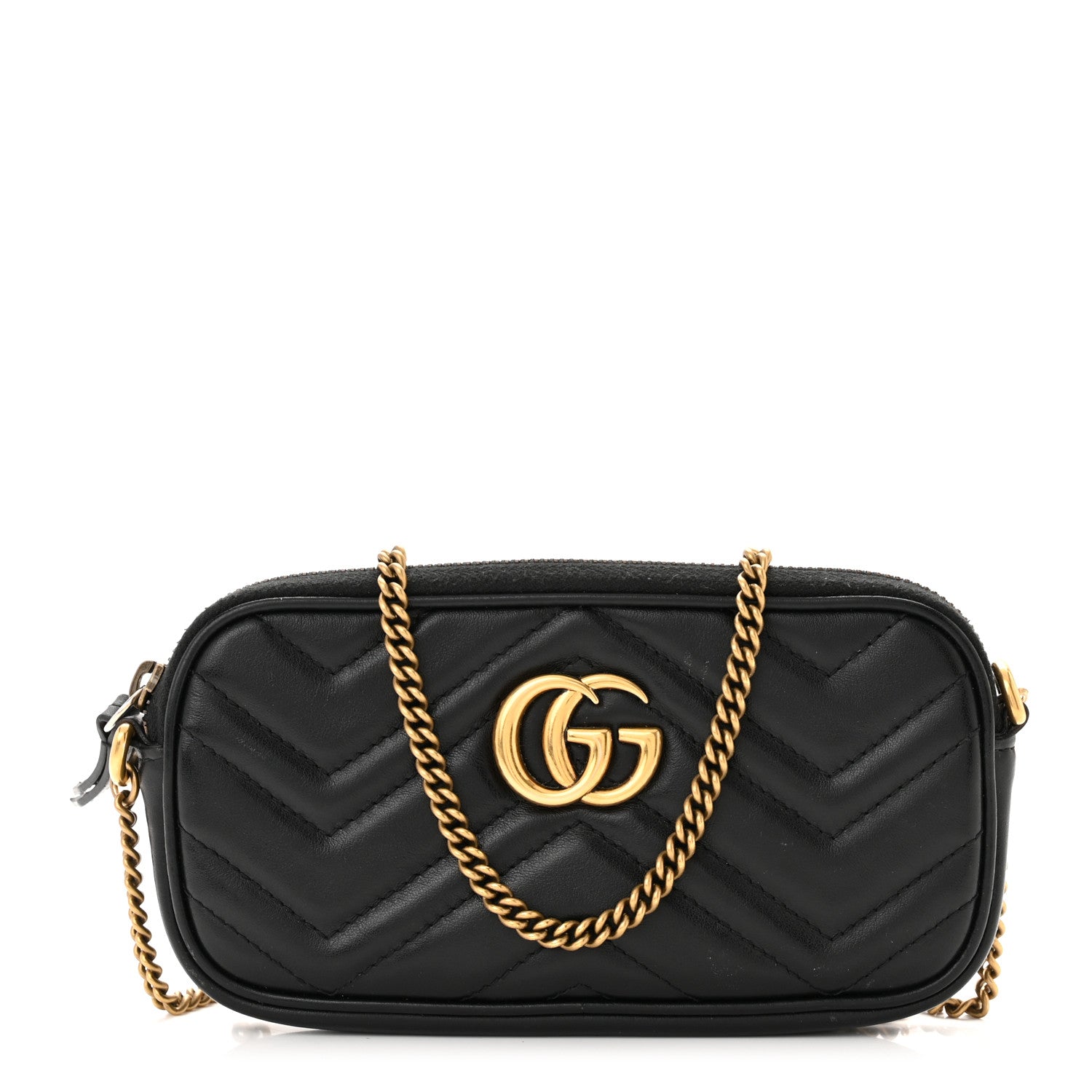 Gucci Calfskin Matelasse Mini GG Marmont Chain Crossbody Bag Black 1 of 14