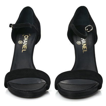 Chanel Suede Calfskin CC Sandals 39 Black 2 of 7