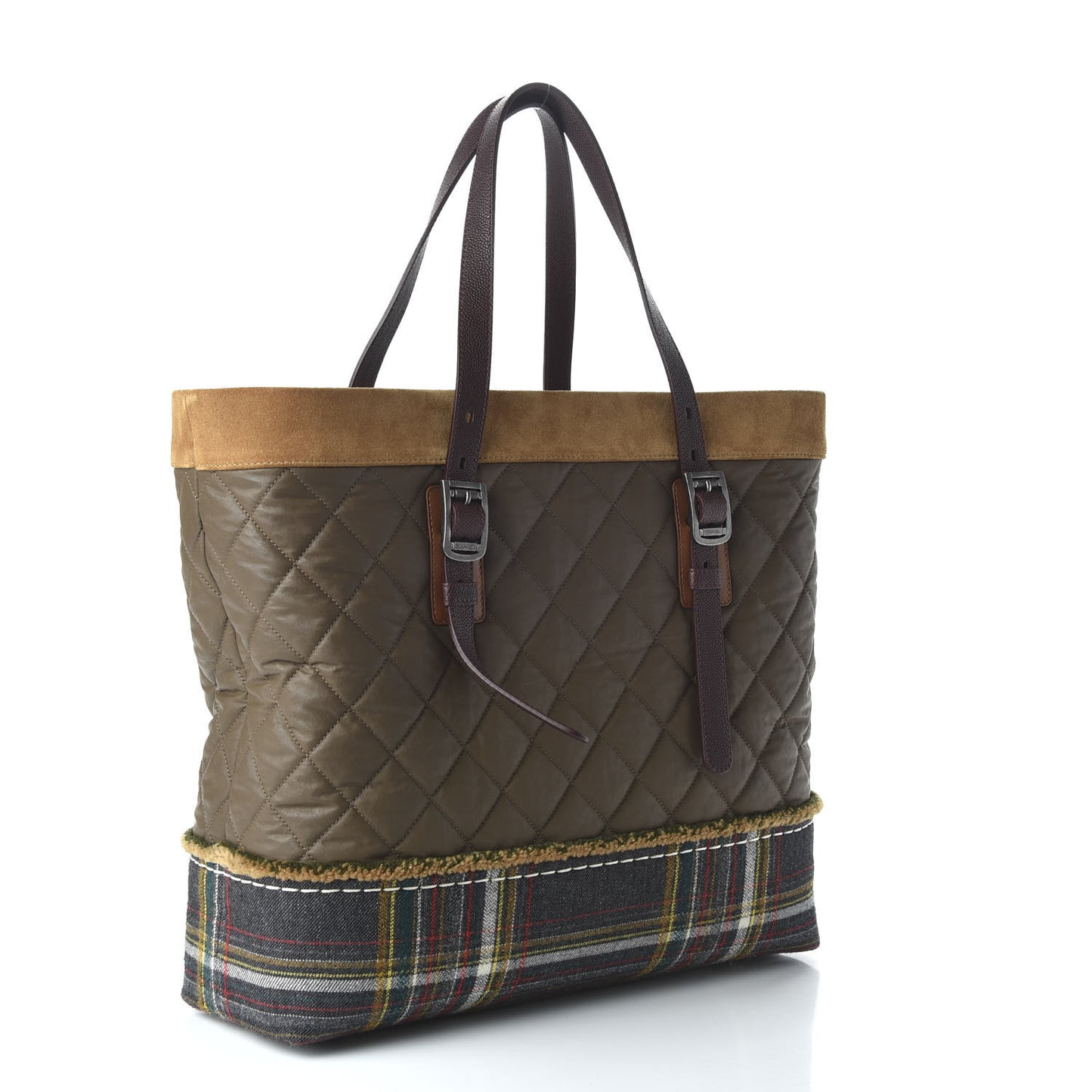 Coated Canvas Quilted Paris Edinburgh Tote Green Brown Multicolor