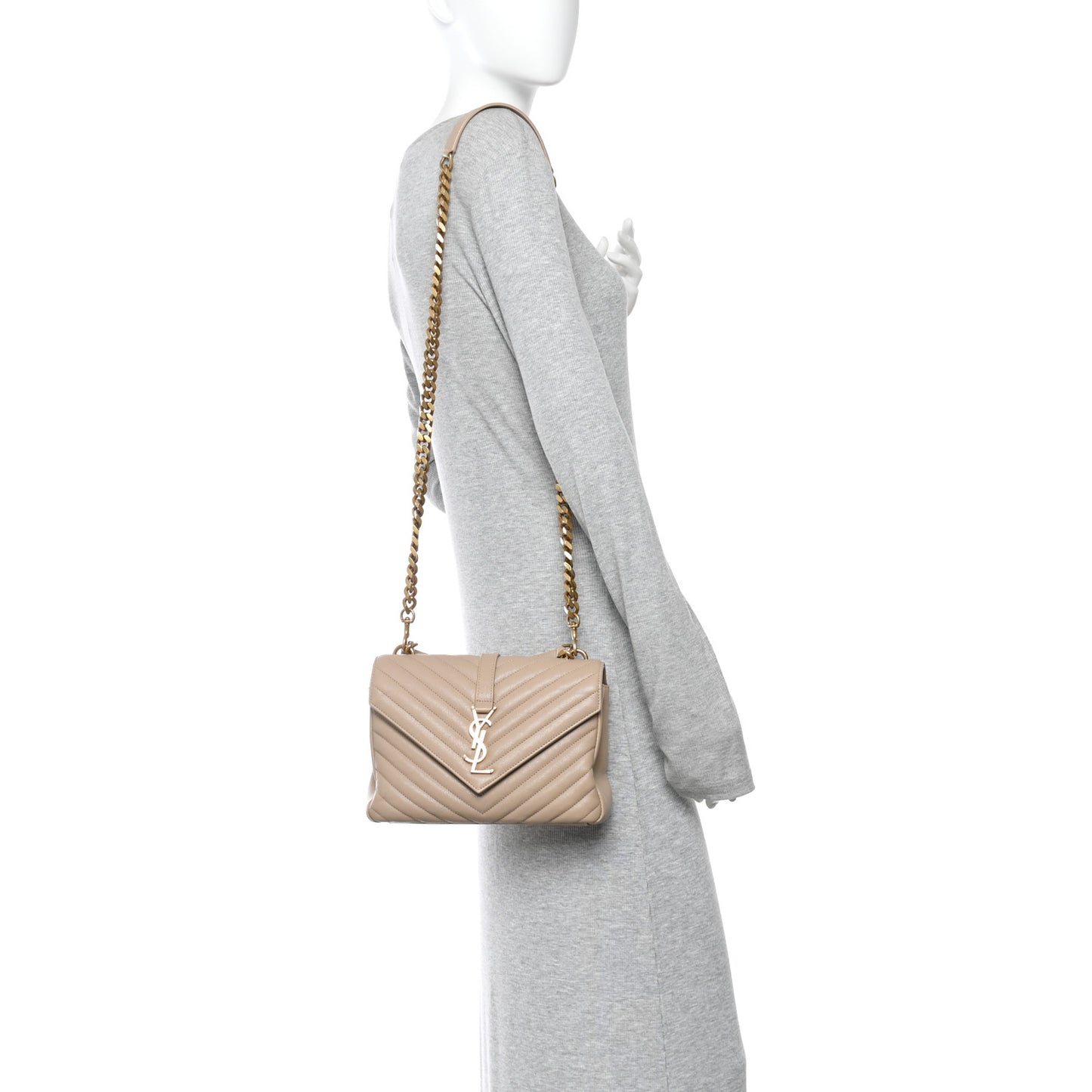 Sheepskin Matelasse Chevron Monogram Medium College Bag Dark Beige