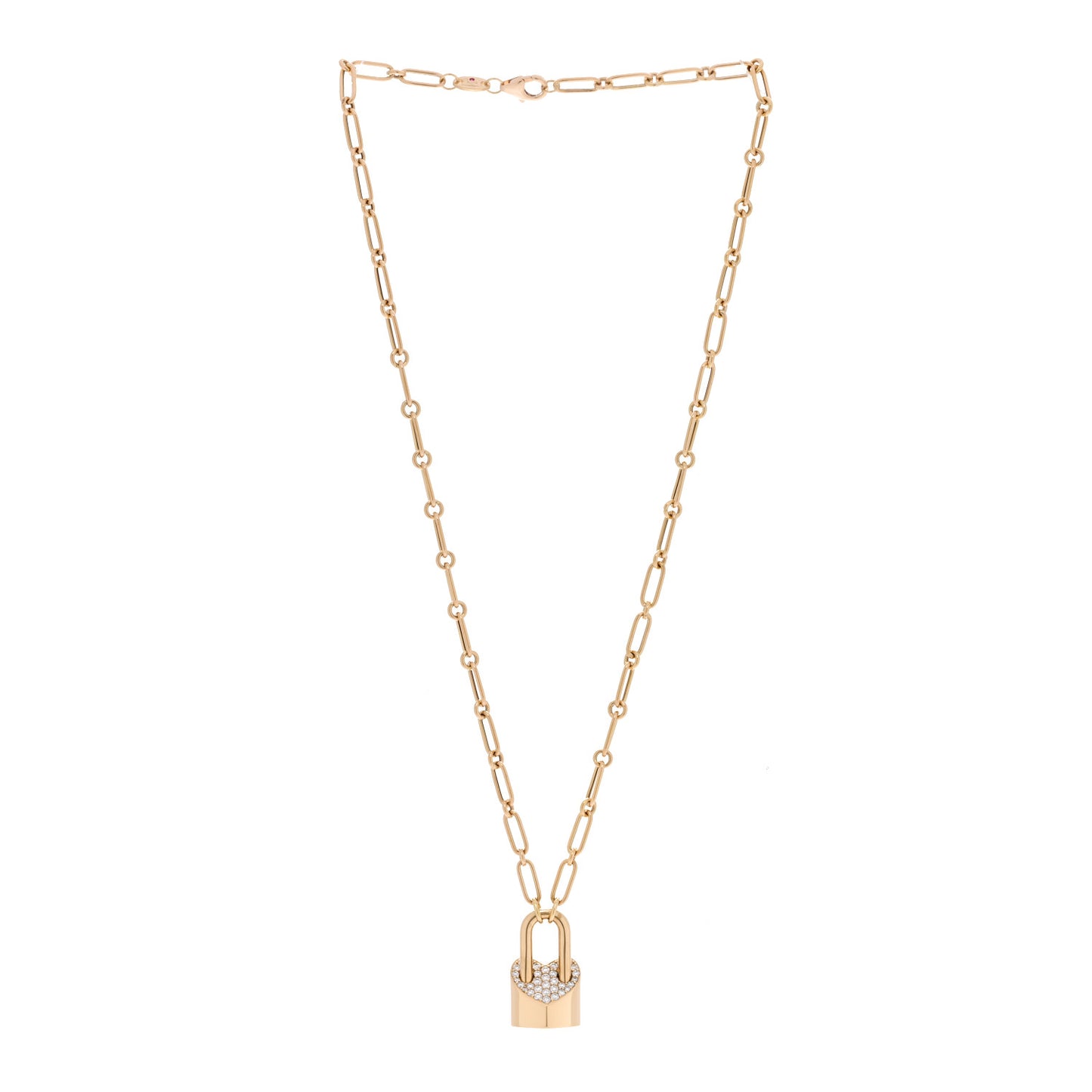 18K Yellow Gold Diamond Lock Love Pendant Necklace