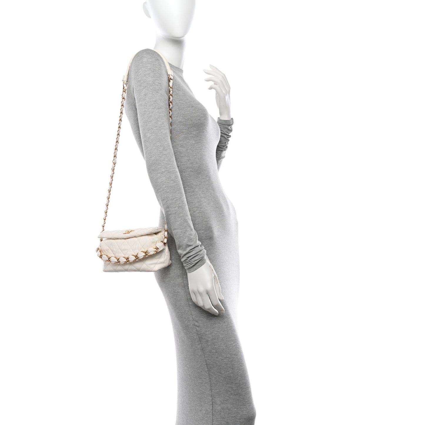 Crumpled Lambskin Quilted Small CC Links Shoulder Bag White