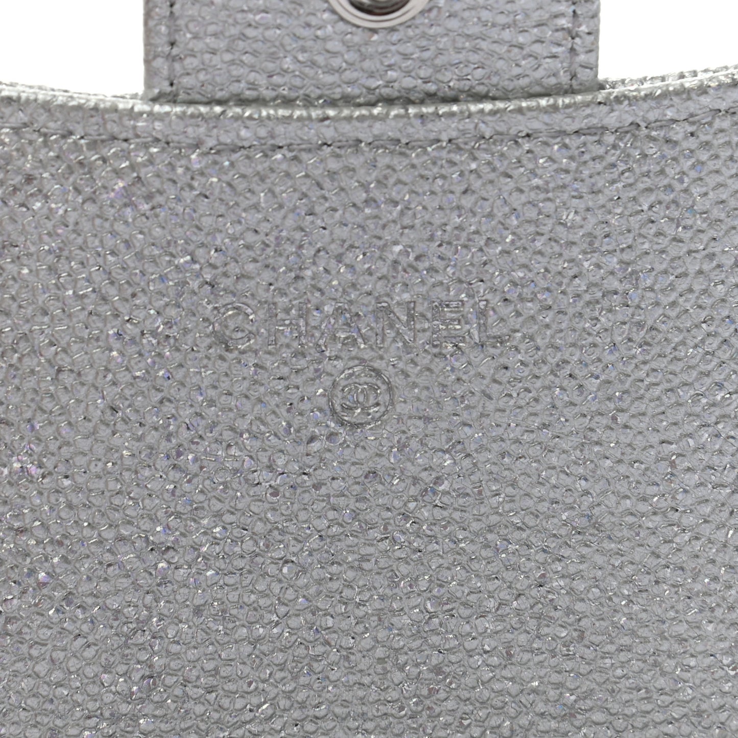 Glittered Metallic Caviar Quilted Flap Card Holder Wallet Silver