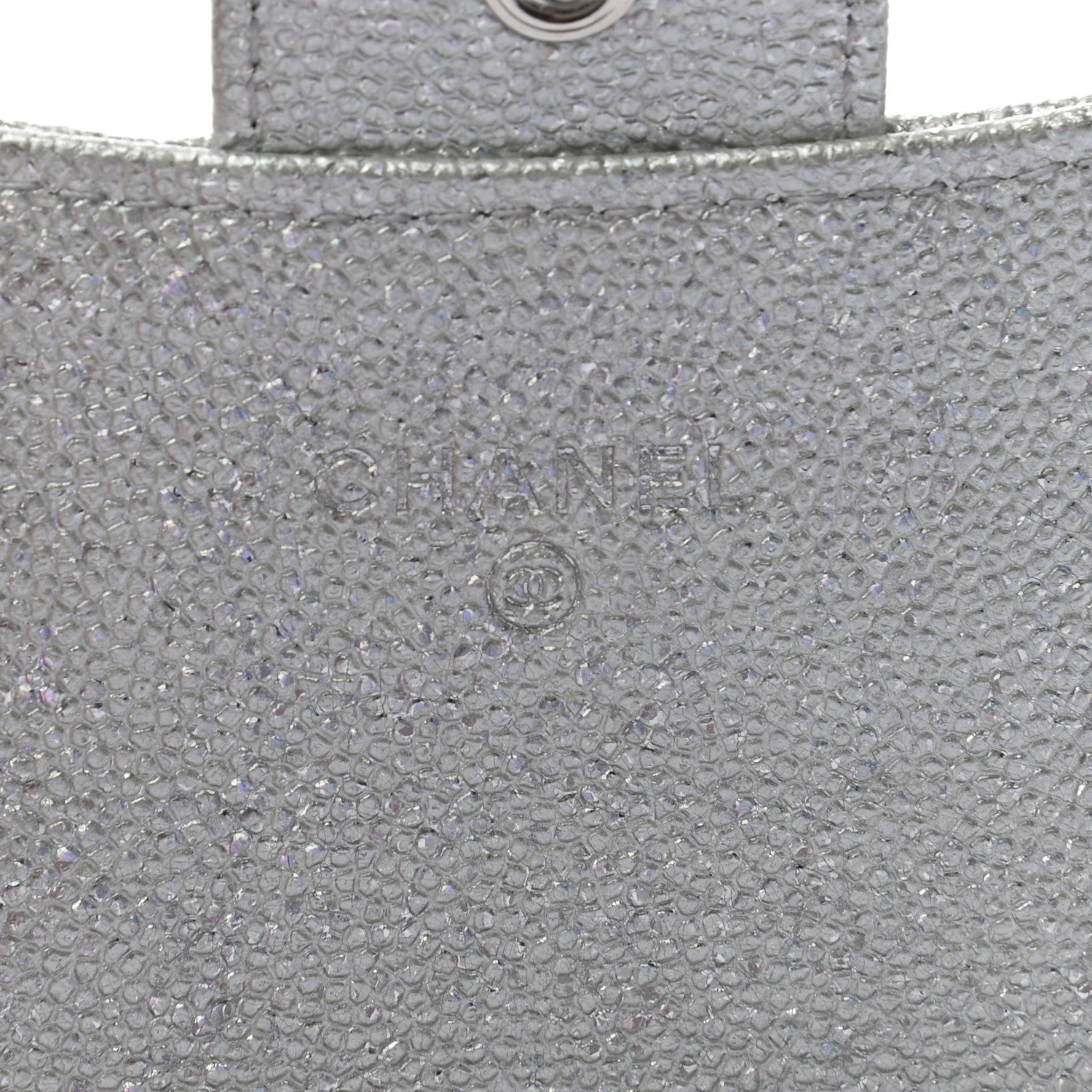 Chanel Glittered Metallic Caviar Quilted Flap Card Holder Wallet Silver 6 of 8
