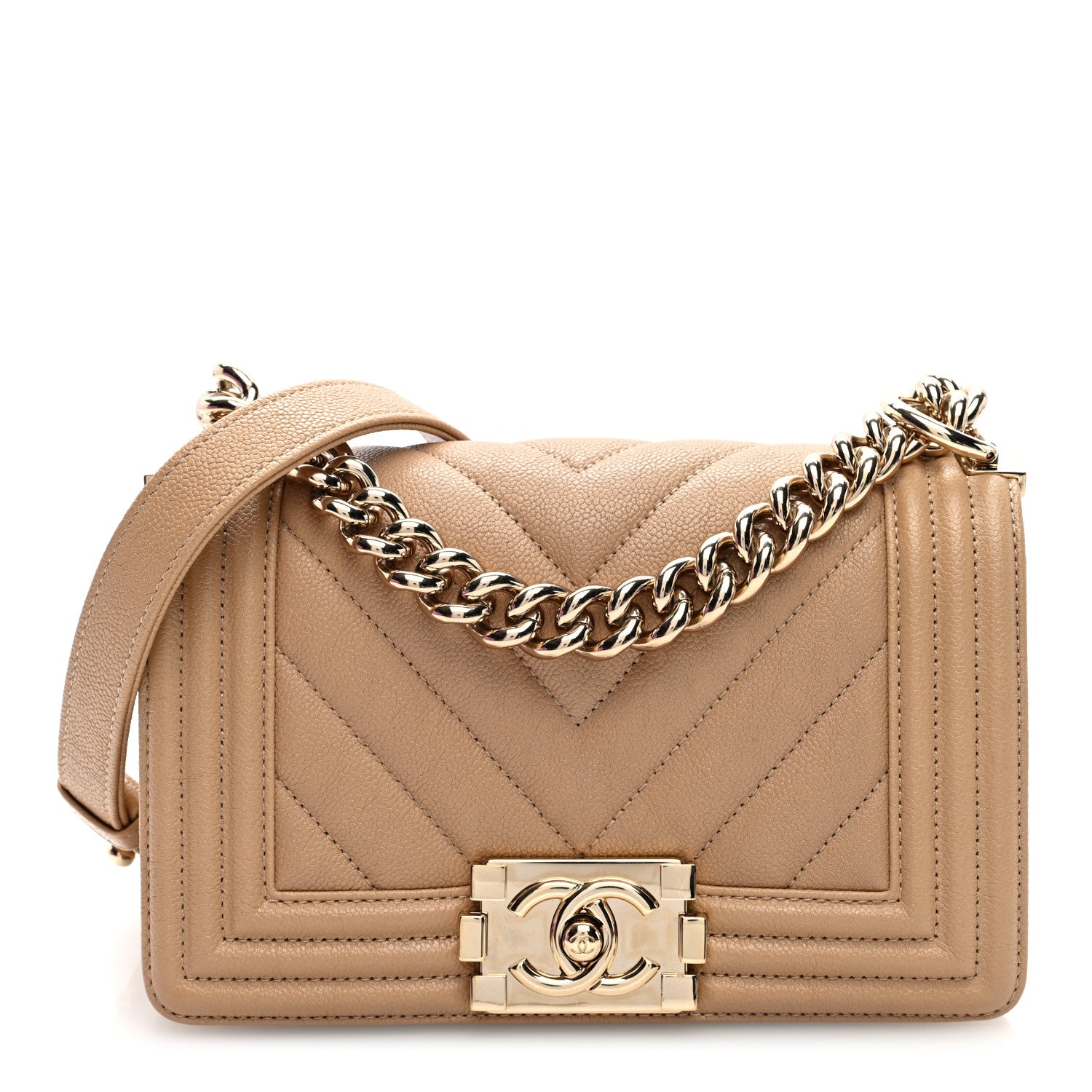 Chanel Caviar Chevron Quilted Small Boy Flap Beige 1 of 10