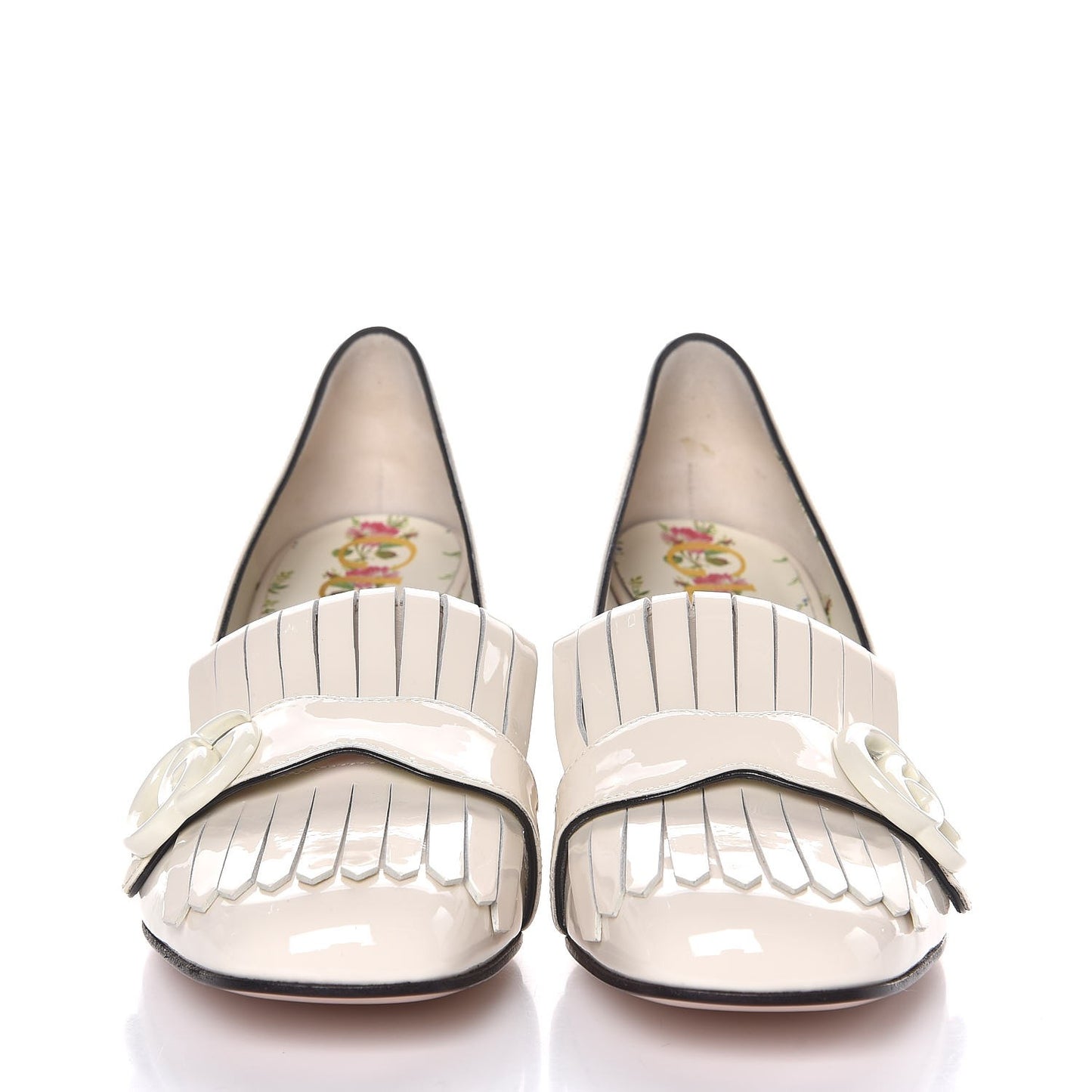 Vernice GG Marmont Fringe 50mm Loafer Pumps 38 Mystic White