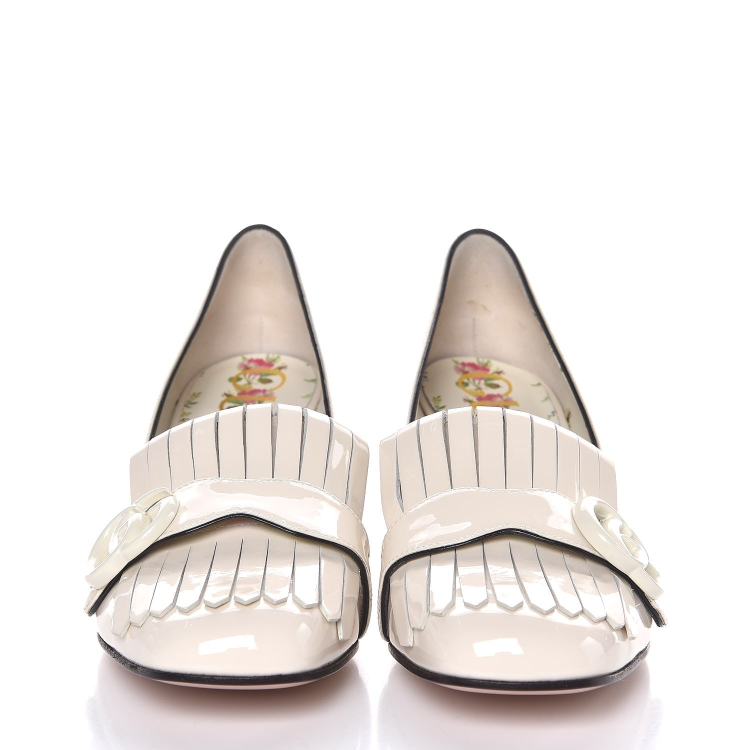 Gucci Vernice GG Marmont Fringe 50mm Loafer Pumps 38 Mystic White 2 of 9
