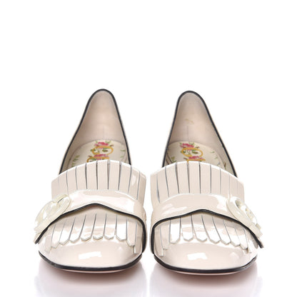 Gucci Vernice GG Marmont Fringe 50mm Loafer Pumps 38 Mystic White 2 of 9