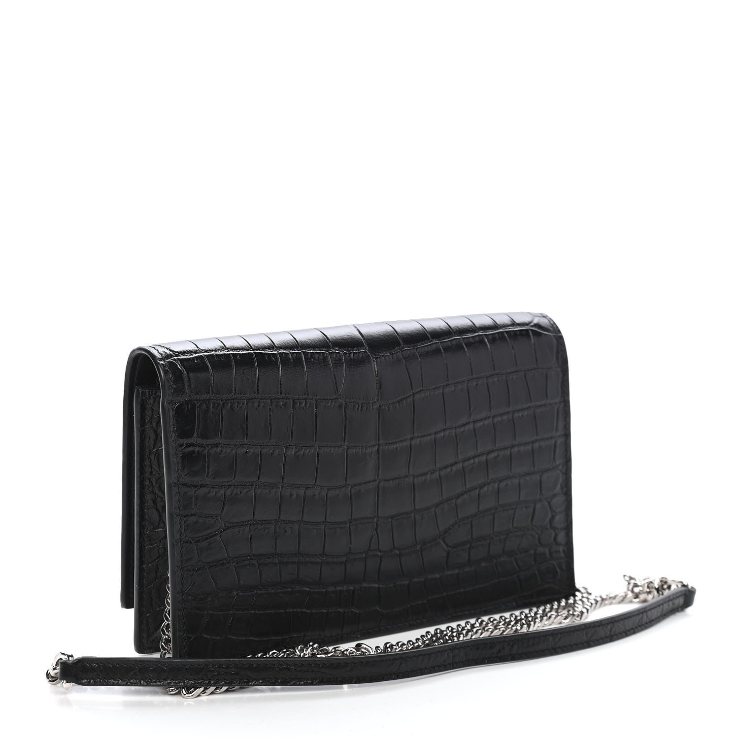 Saint Laurent Calfskin Crocodile Embossed Kate Monogram Tassel Chain Wallet Black 3 of 8