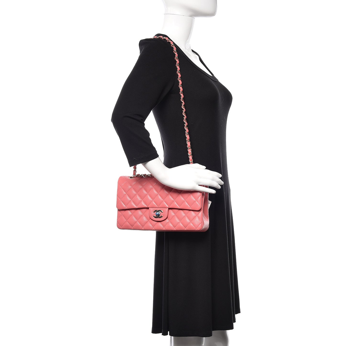 Caviar Quilted Medium Double Flap Pink