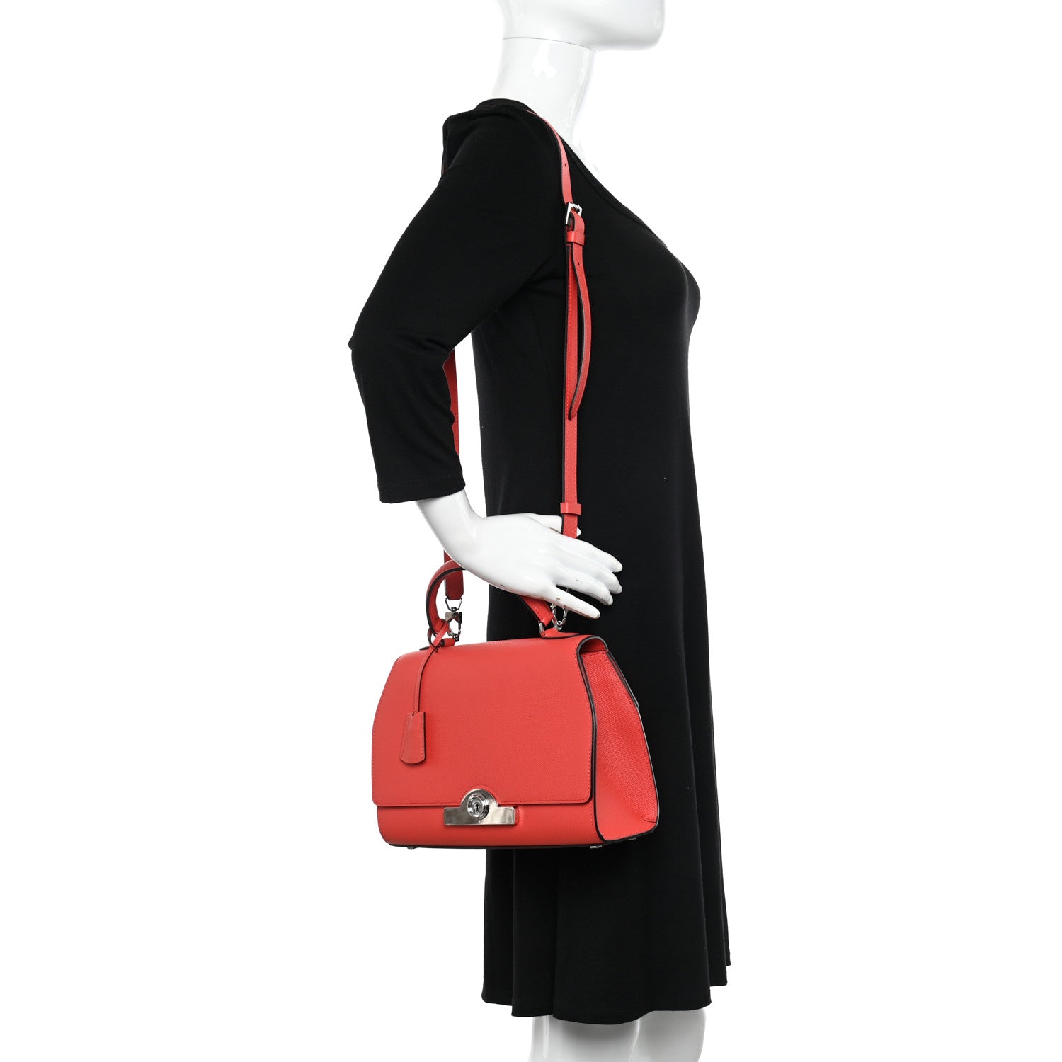 Moynat Carat Calfskin Rejane PM Coral 2 of 12