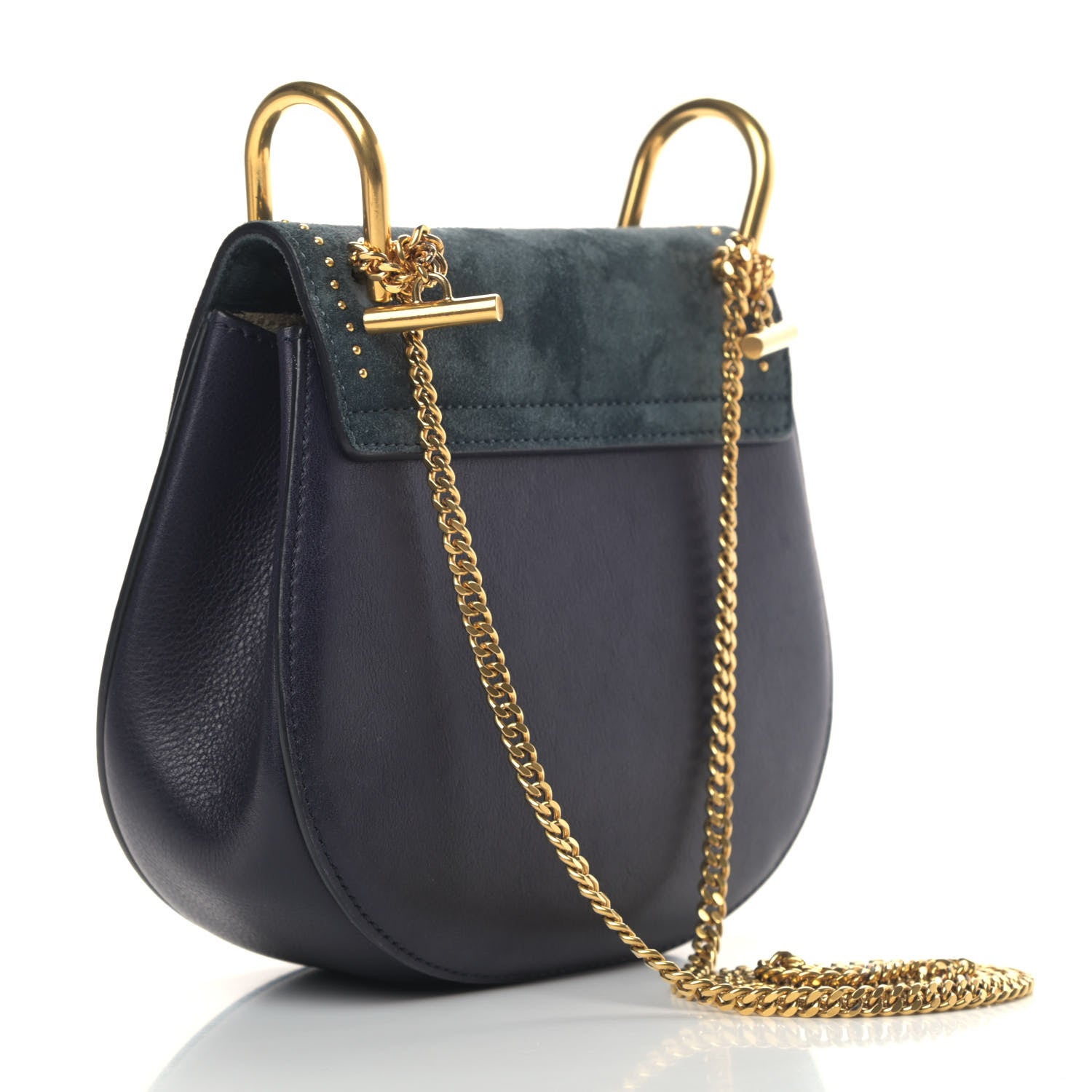 Chloe Suede Smooth Calfskin Studded Mini Drew Shoulder Bag Full Blue 2 of 7