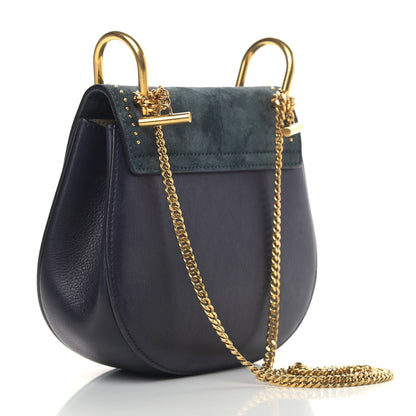 Chloe Suede Smooth Calfskin Studded Mini Drew Shoulder Bag Full Blue 2 of 7