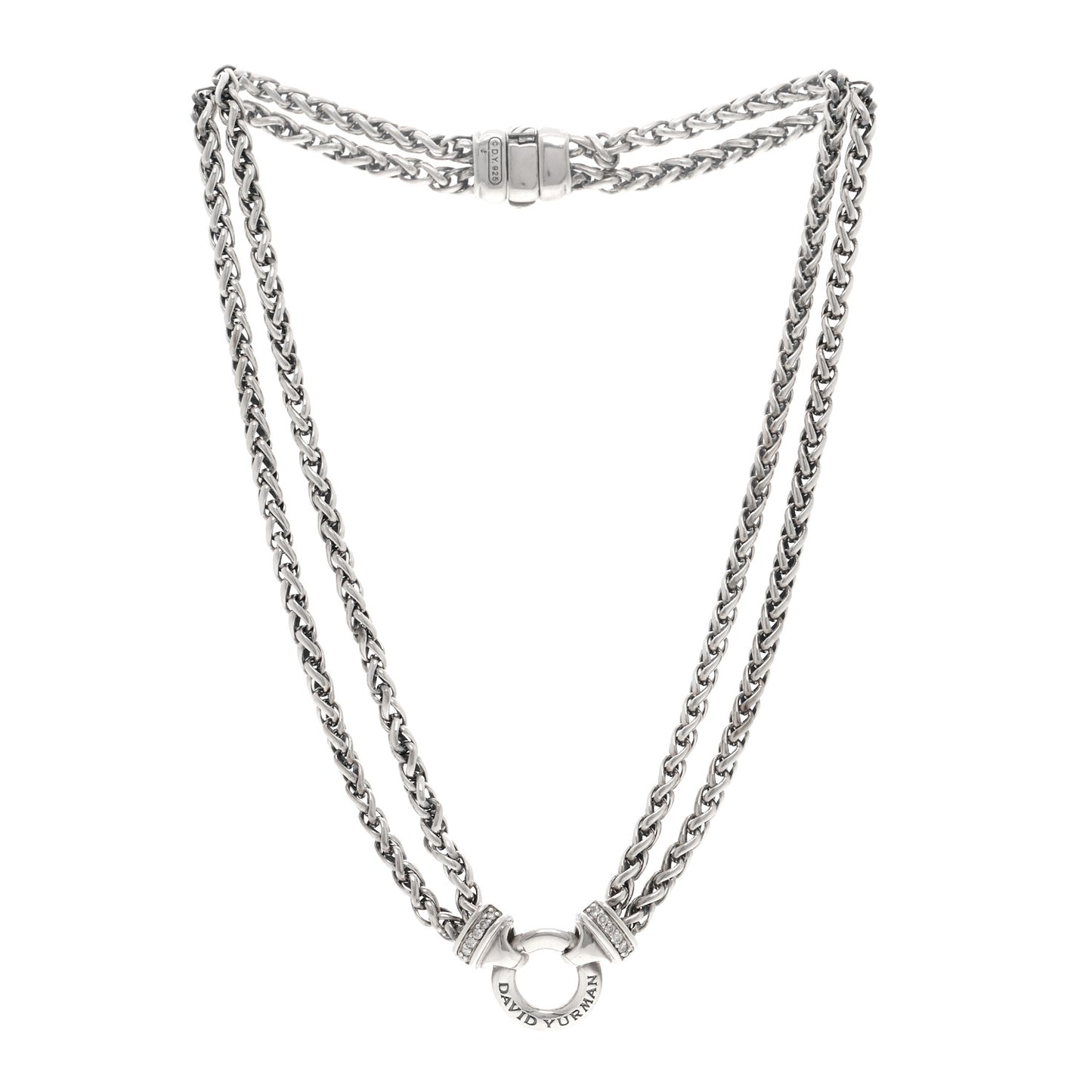 Sterling Silver Diamond 18mm Double Wheat Chain Necklace
