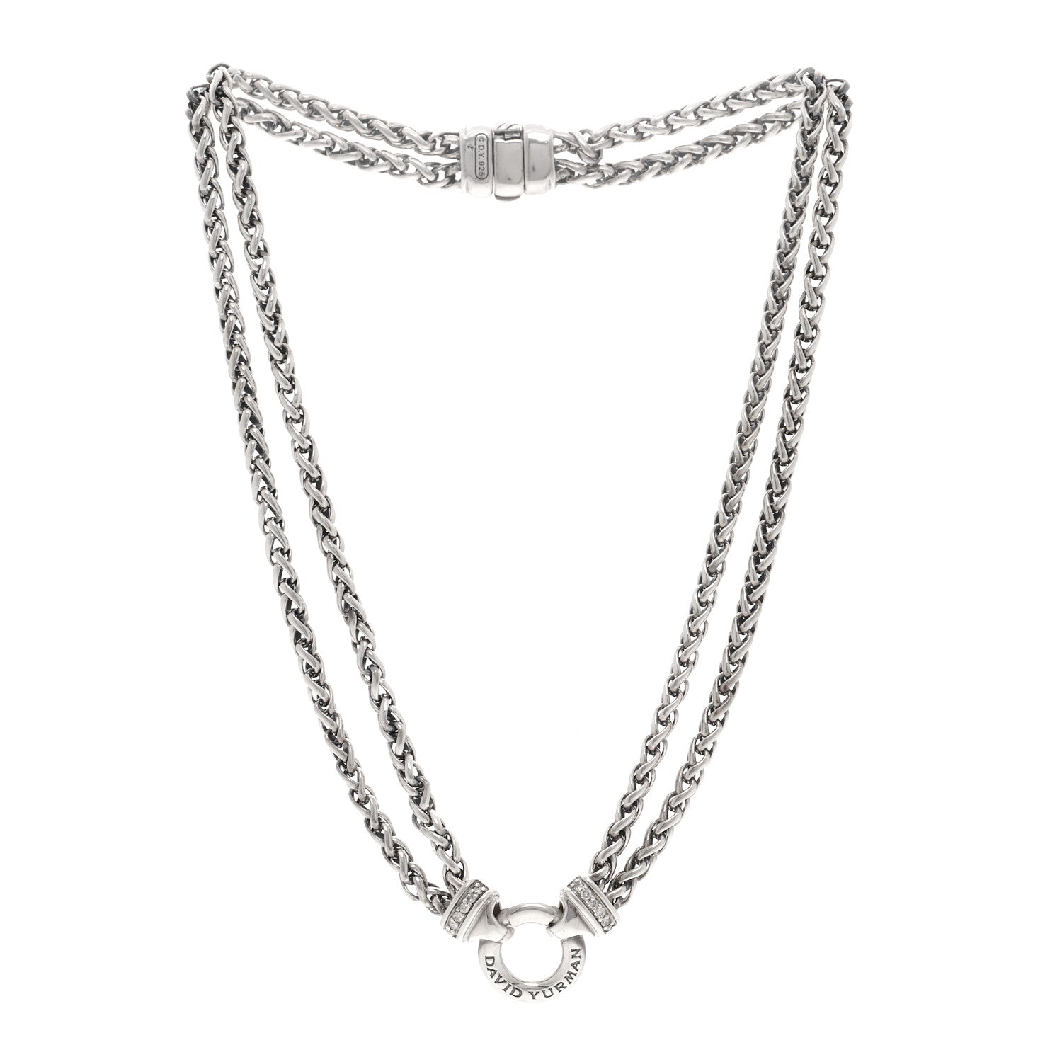 David Yurman Sterling Silver Diamond 18mm Double Wheat Chain Necklace 3 of 4