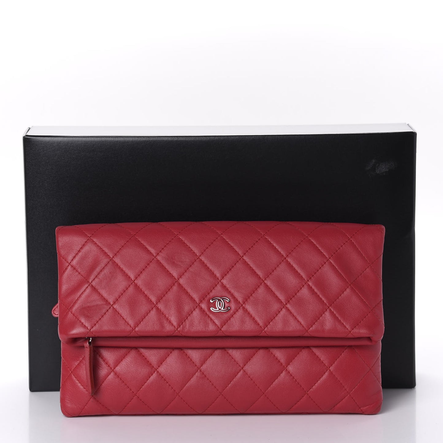 Lambskin Quilted CC Beauty Clutch Red