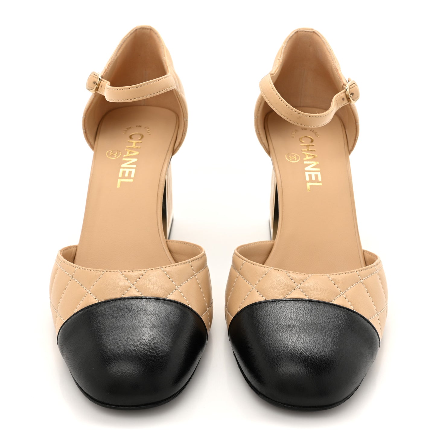Lambskin Quilted Cap Toe Mary Jane Pumps 40 Beige Black