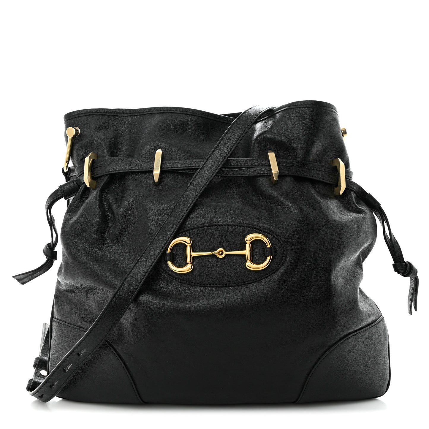 Sakai Calfskin Horsebit 1955 Cinch Top Messenger Bag Black