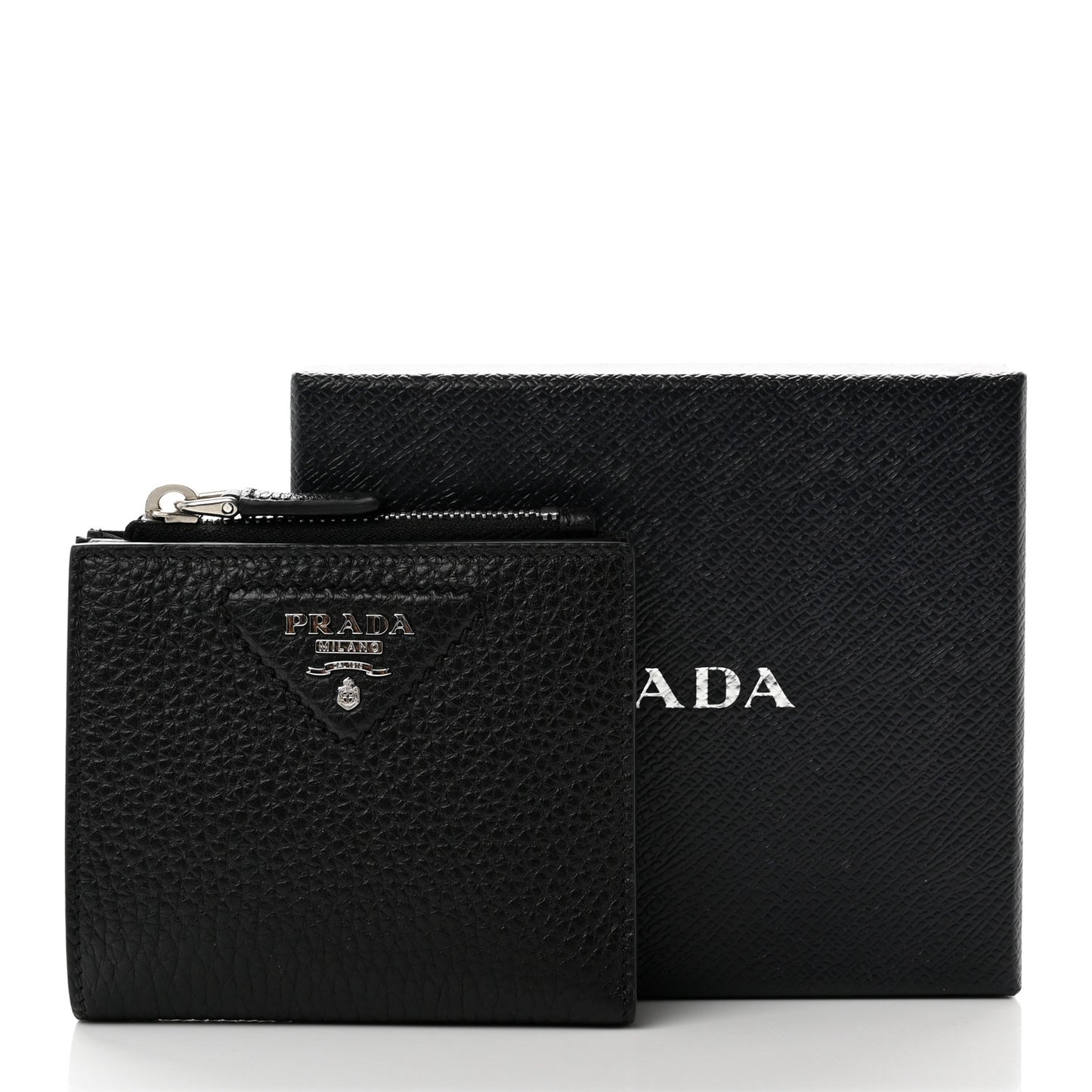 Vitello Daino Compact Bi-Fold Zip Wallet Black