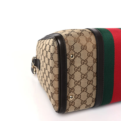 Gucci Monogram Selleria Calfskin Vintage Web Medium Boston Beige Ebony Cocoa 8 of 9