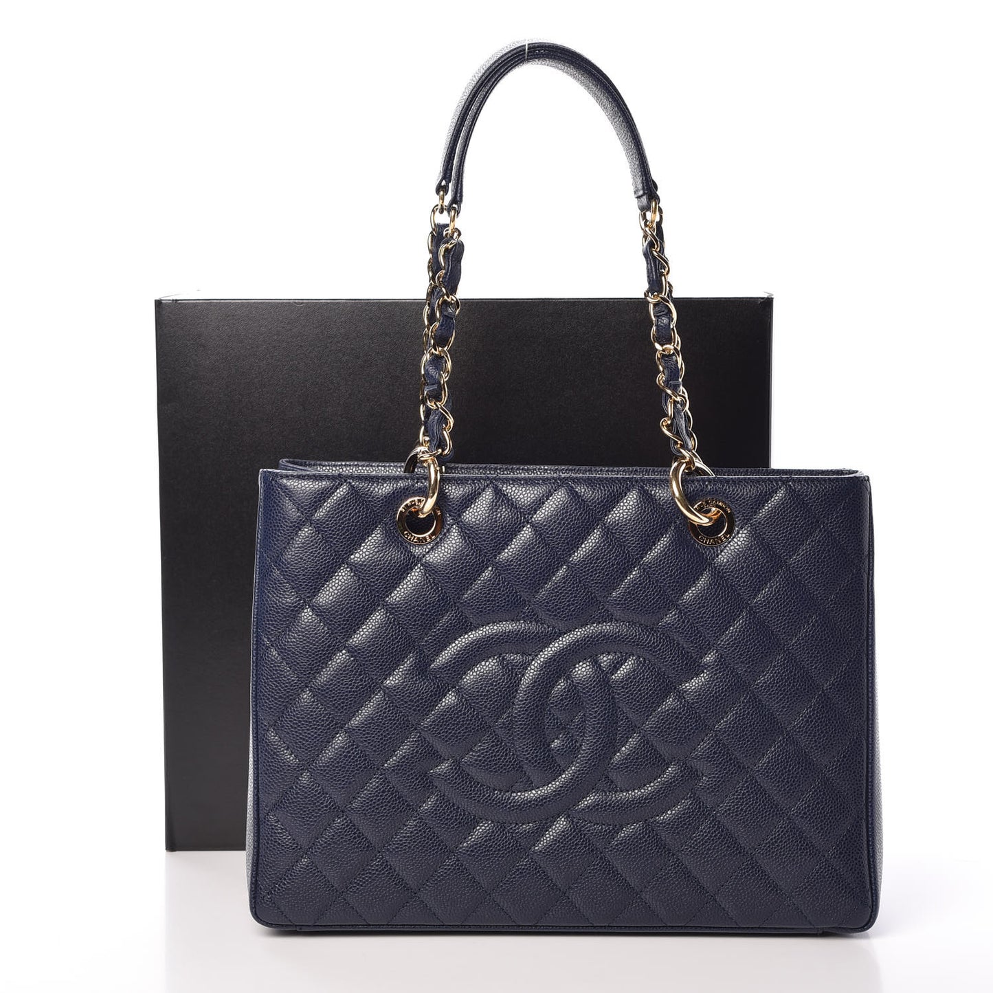 Caviar Quilted Grand Shopping Tote GST Dark Navy Blue