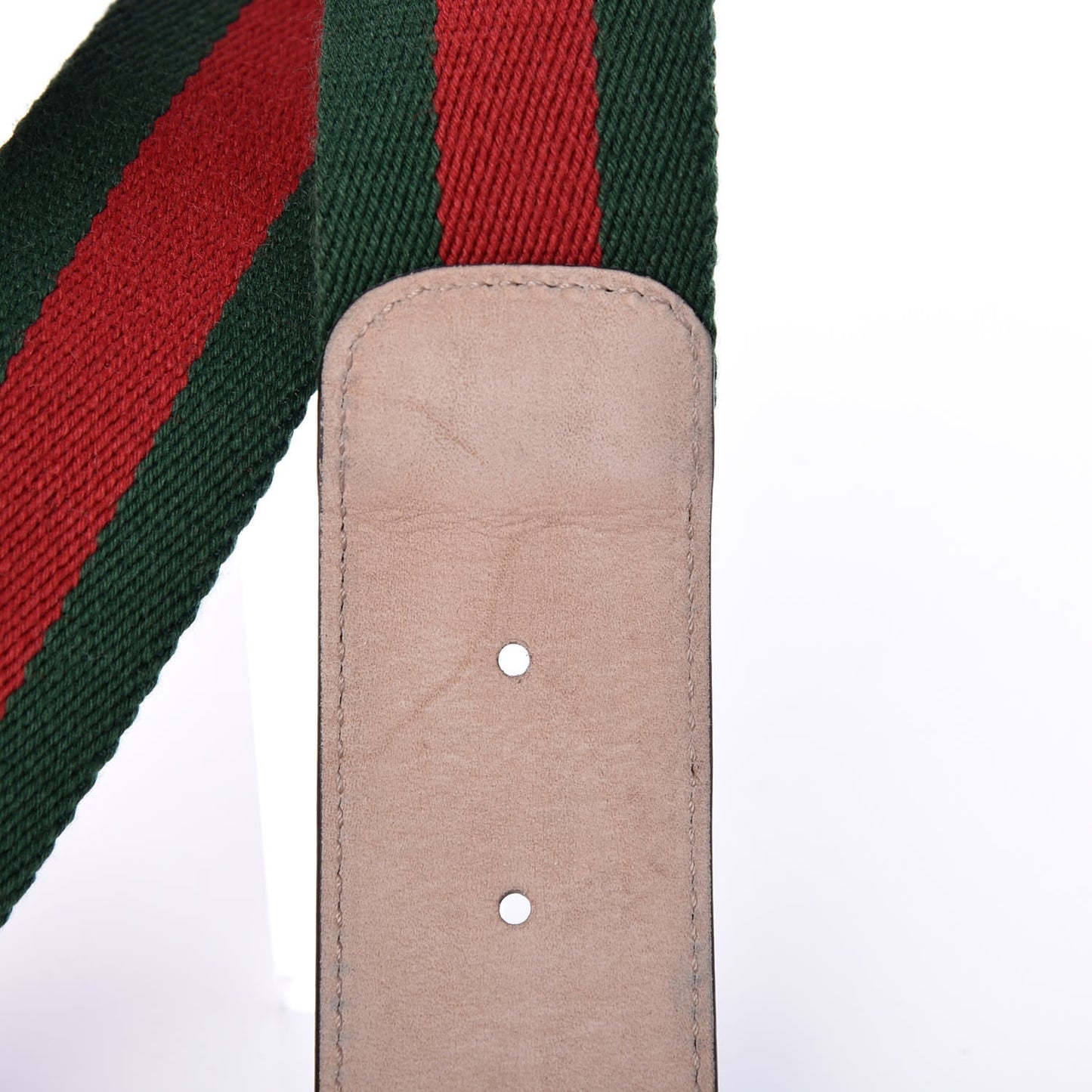 Nylon Textured Calfskin Double G Web 40mm Belt 85 34 Green Red Dark Cocoa