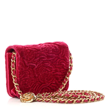 Chanel Velvet Quilted Camellia Velvet Flap Coin Purse With Chain Fuchsia 3 of 14