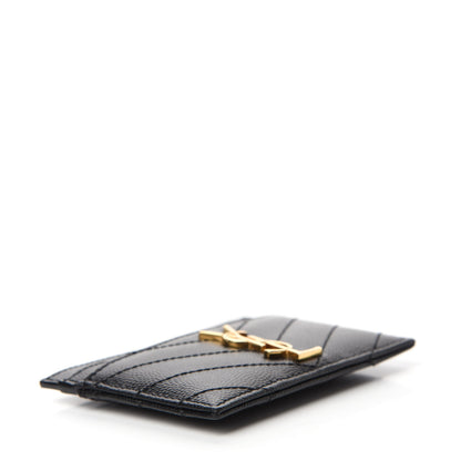 Saint Laurent Grain De Poudre Matelasse Chevron Monogram Credit Card Case Black 4 of 10