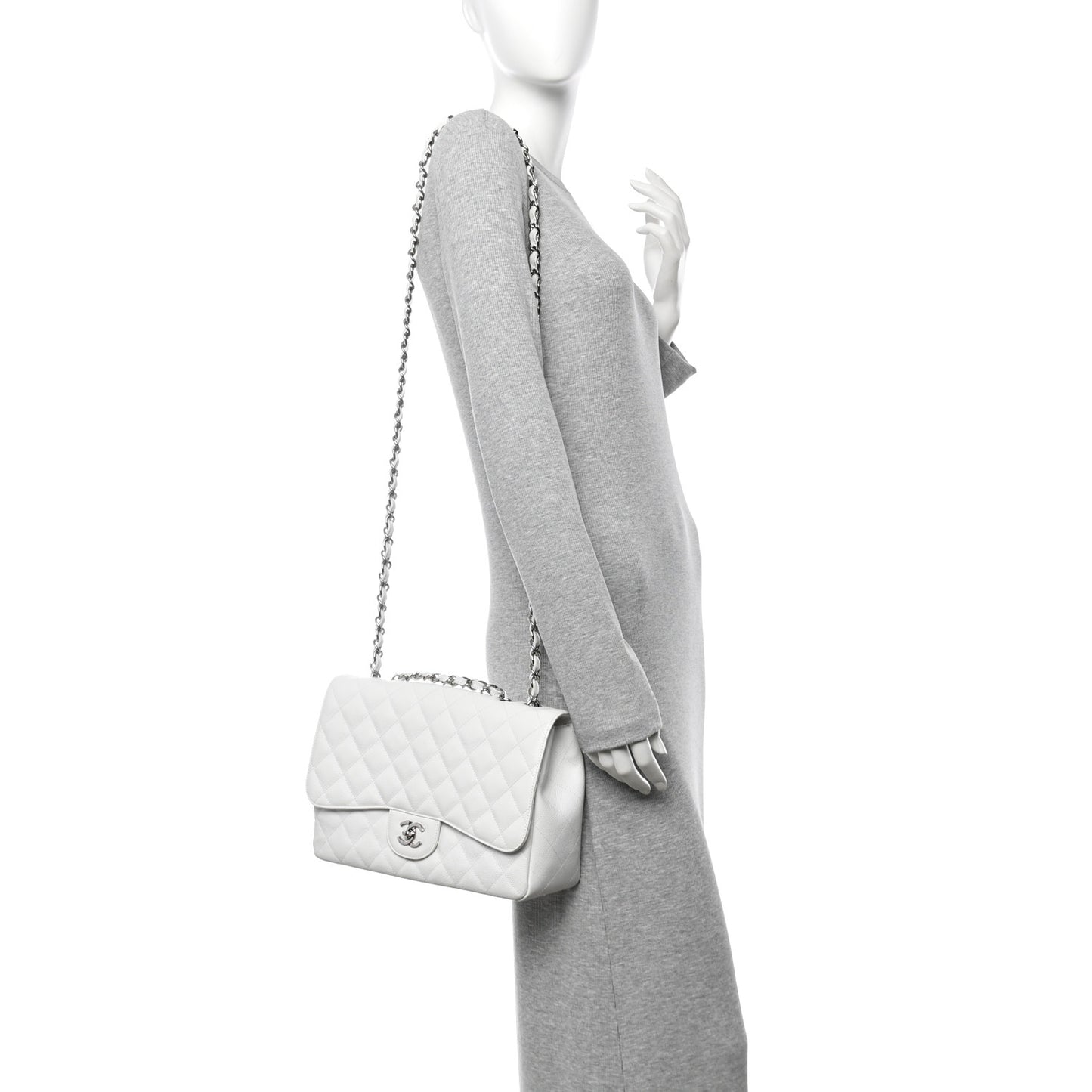 Caviar Quilted Jumbo Single Flap White