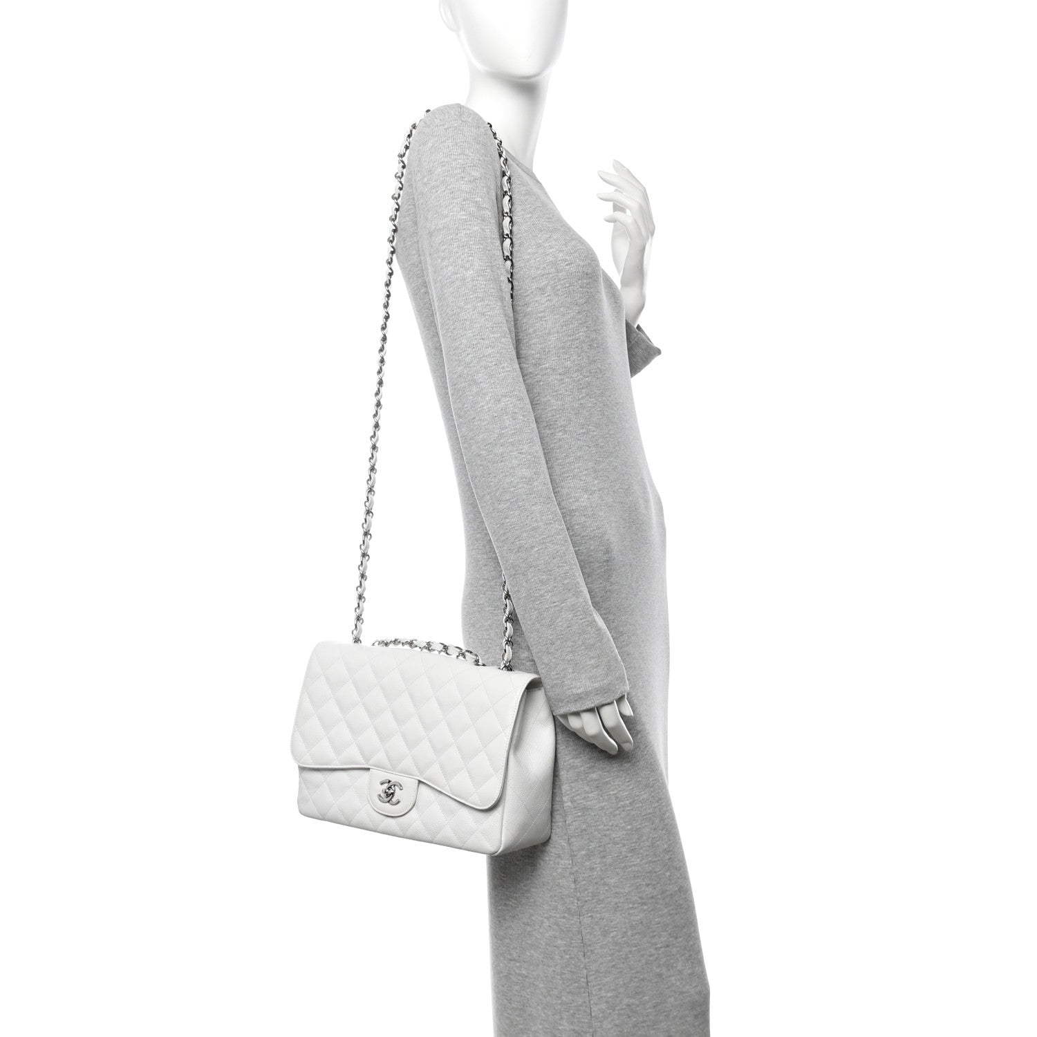 Chanel Caviar Quilted Jumbo Single Flap White 2 of 10