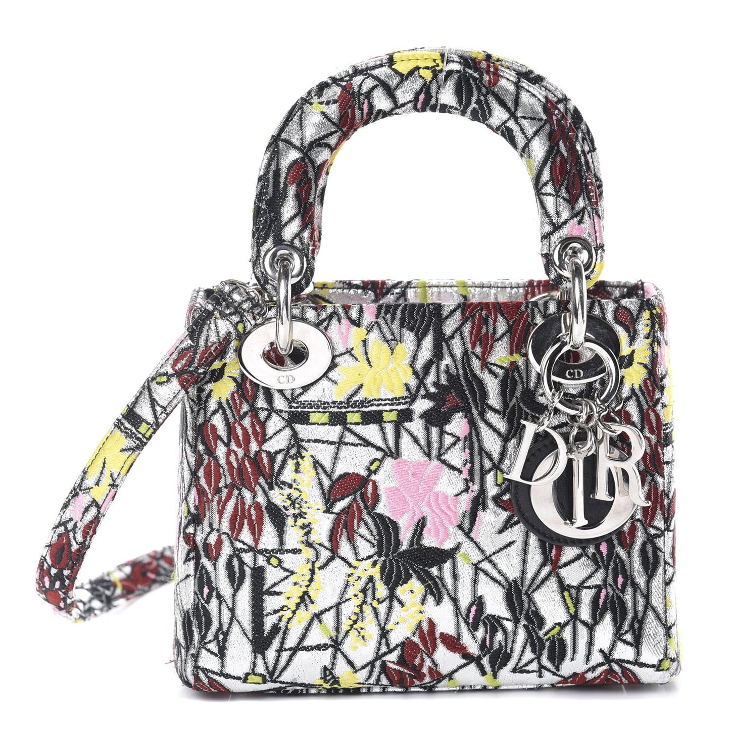 Metallic Canvas Embroidered Mini Lady Dior Argent Multicolor