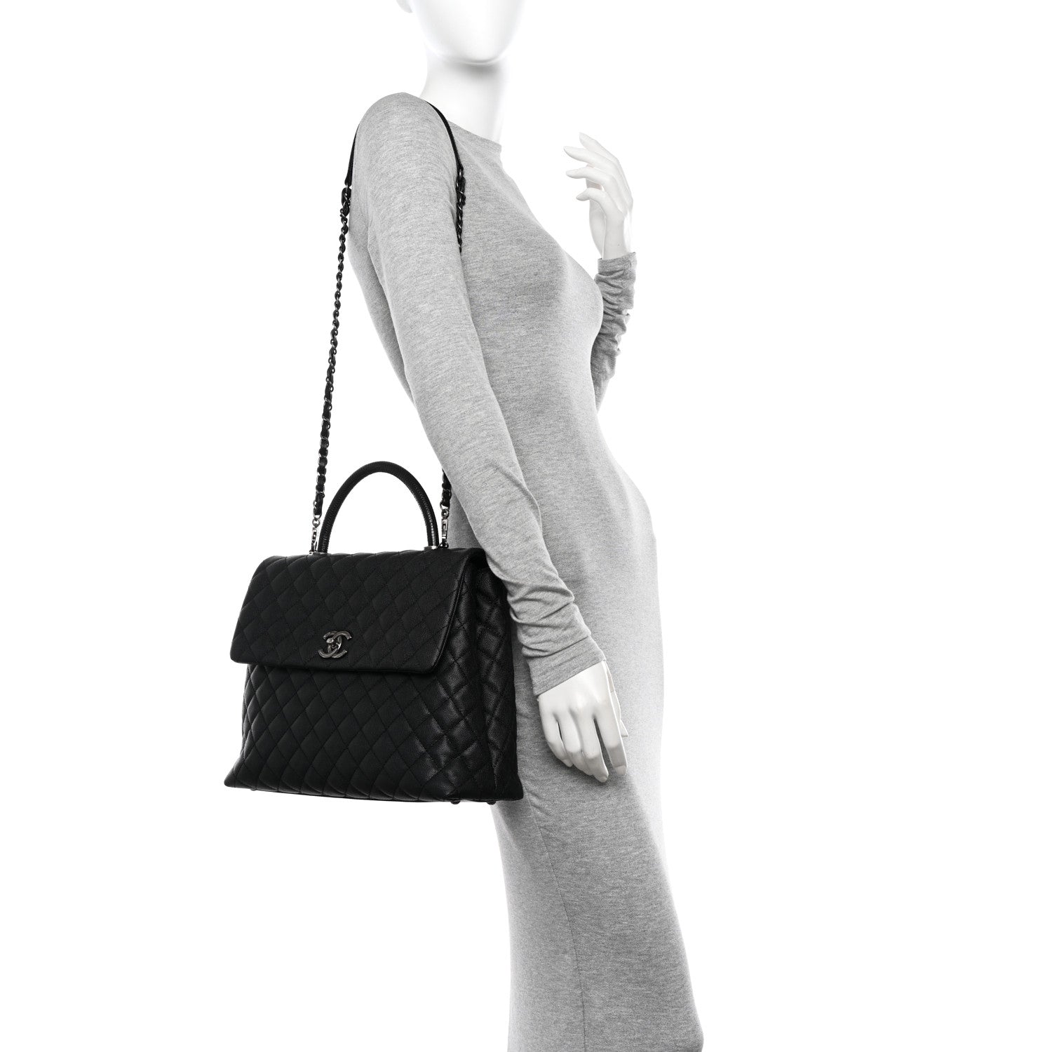 Chanel Caviar Lizard Quilted Large Coco Handle Flap Black 2 of 11