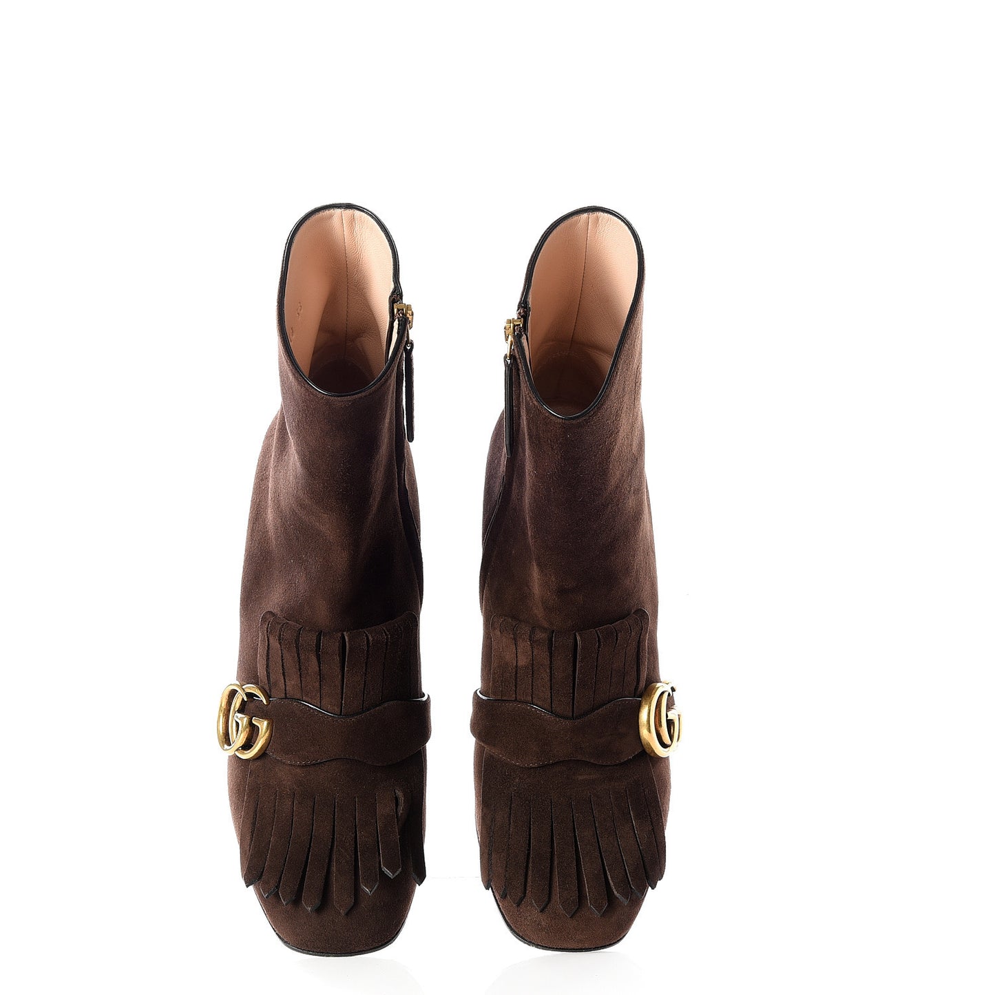 Kid Scamosciato GG Marmont Fringe 75mm Ankle Boots 38 Cocoa