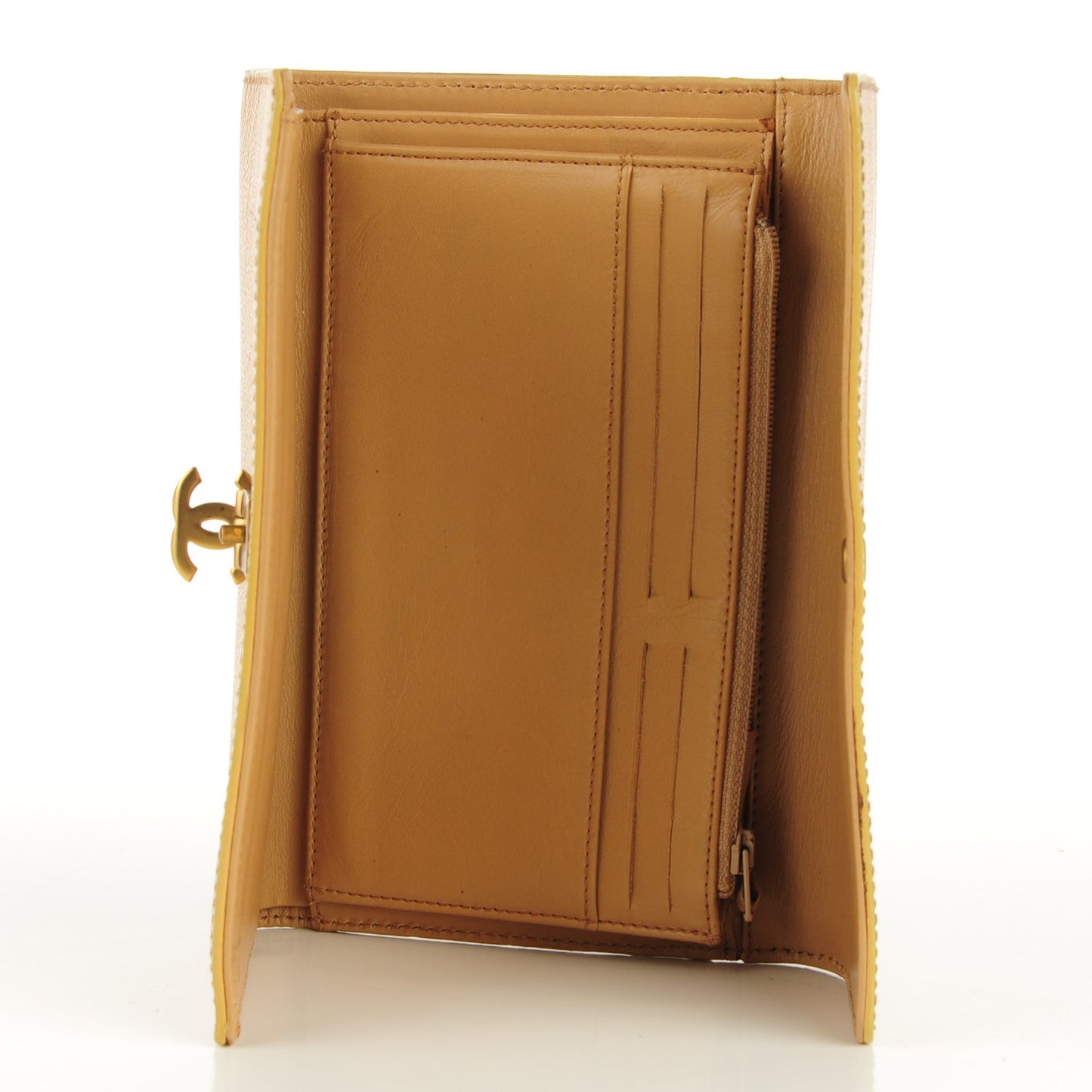 Grained Calfskin CC Flap Wallet Beige