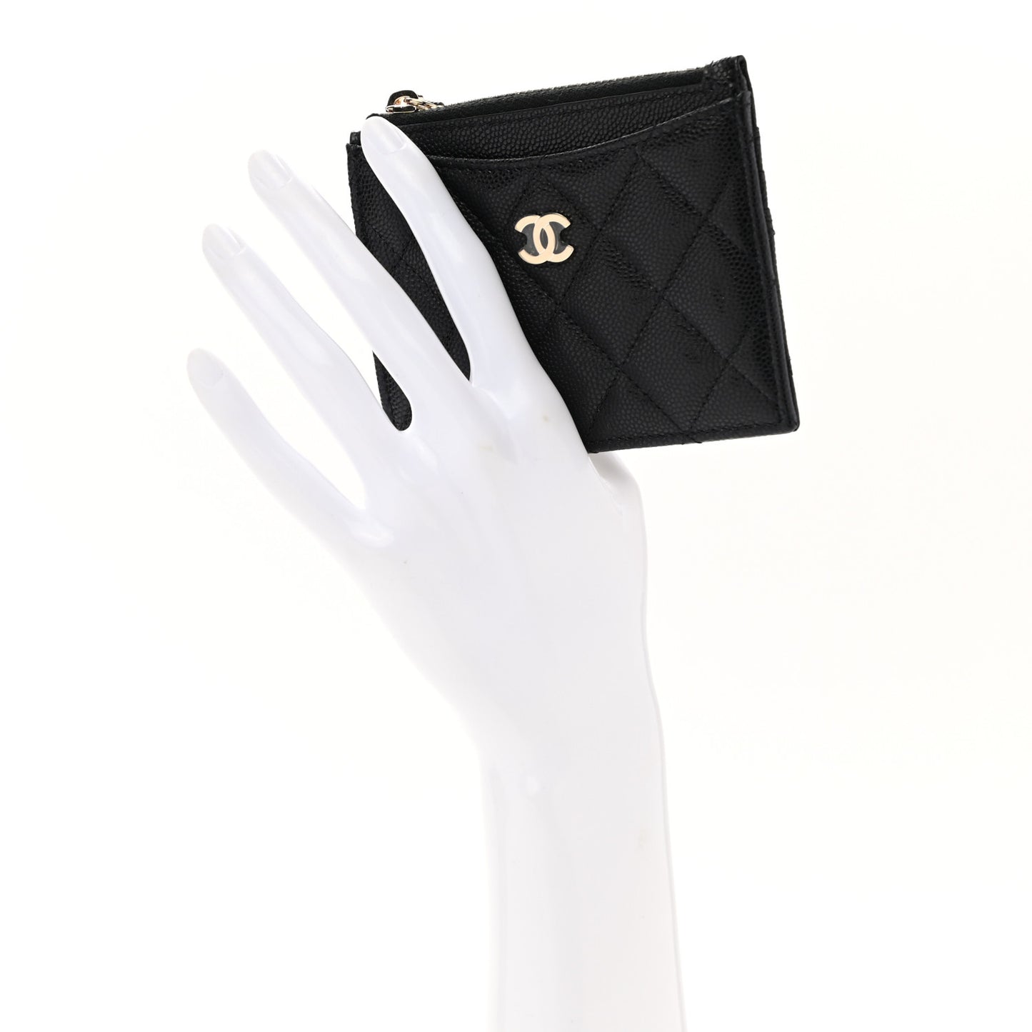 Caviar Quilted CC Zip Card Holder Black