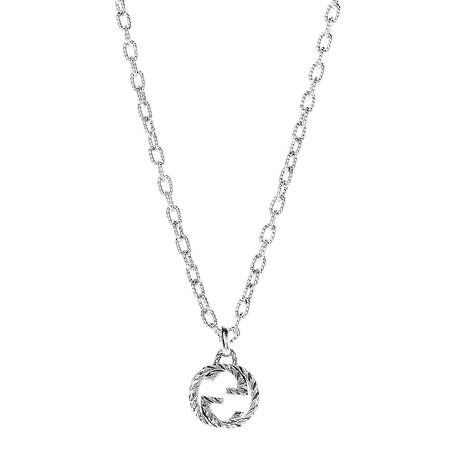 Sterling Silver Small Textured Interlocking G Pendant Necklace