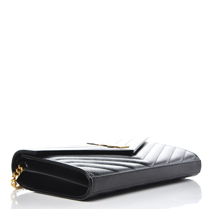 Saint Laurent Grain De Poudre Matelasse Chevron Monogram Chain Wallet Black 4 of 9
