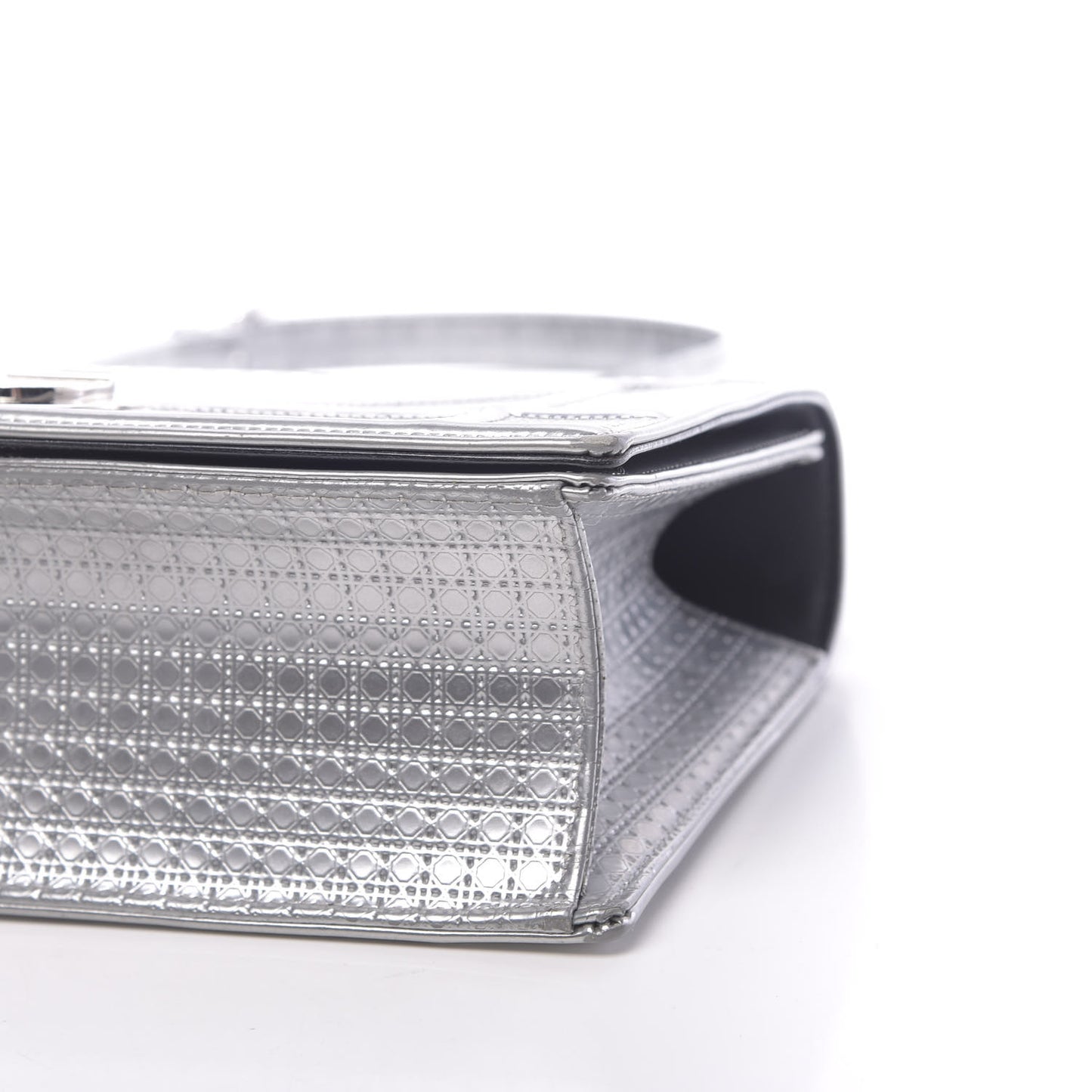 Metallic Patent Micro-Cannage Medium Diorama Flap Bag Silver