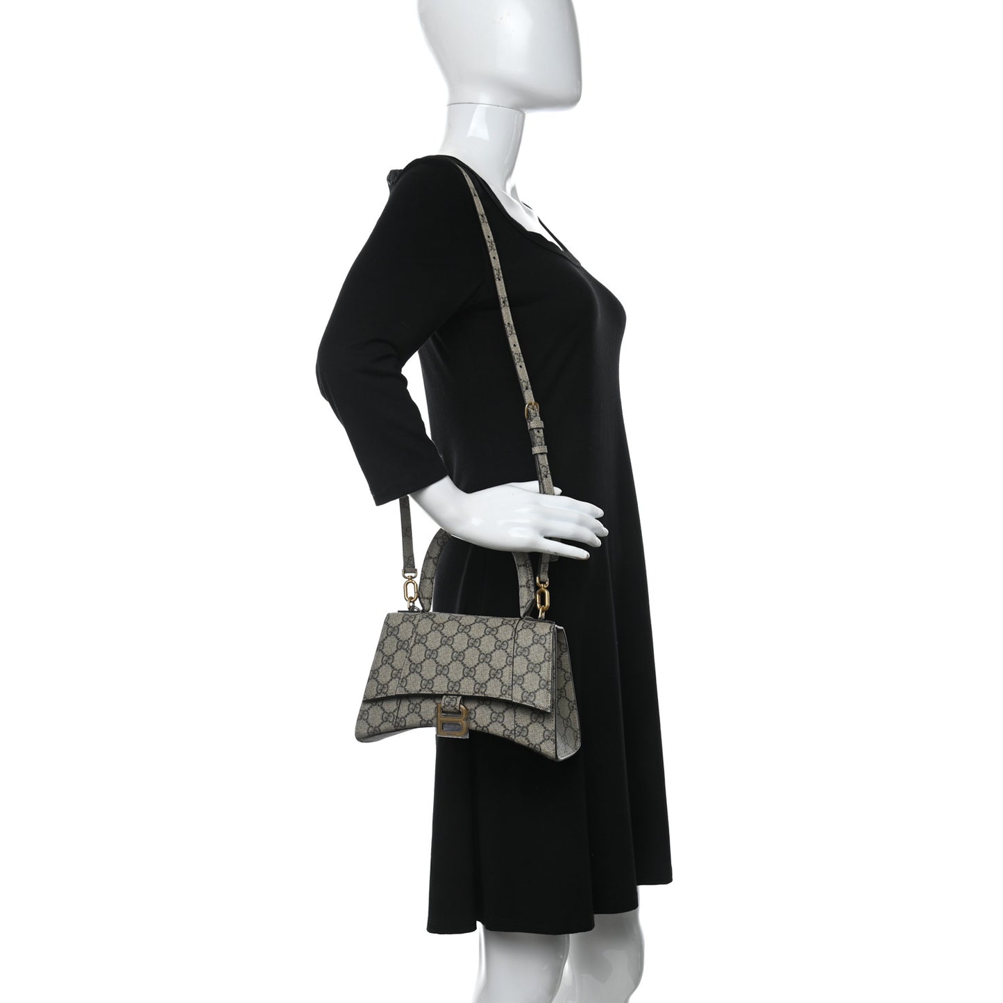 X GUCCI GG Supreme Monogram Small Hourglass Top Handle Bag Beige Ebony