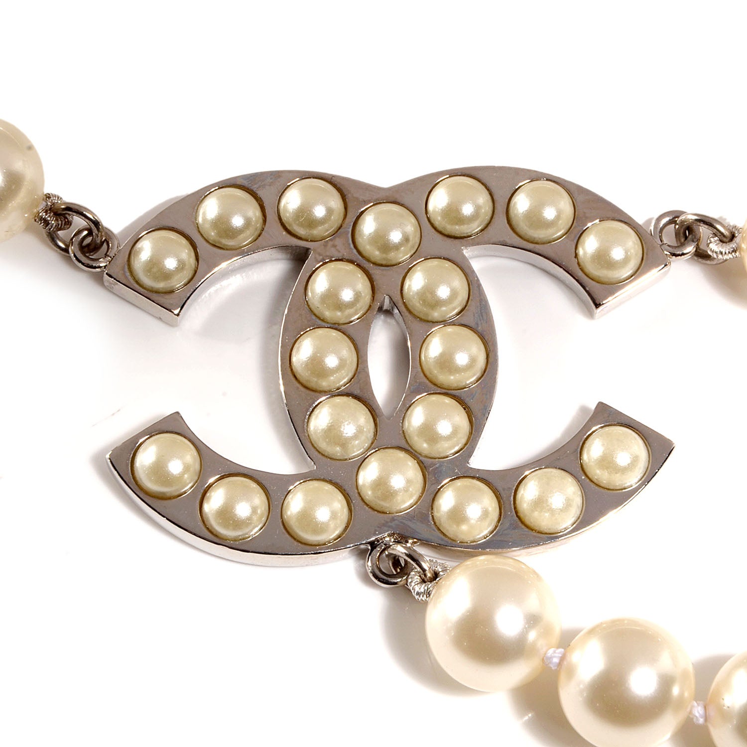 Chanel Pearl CC Double Strand Belt 95 Silver 3 of 7