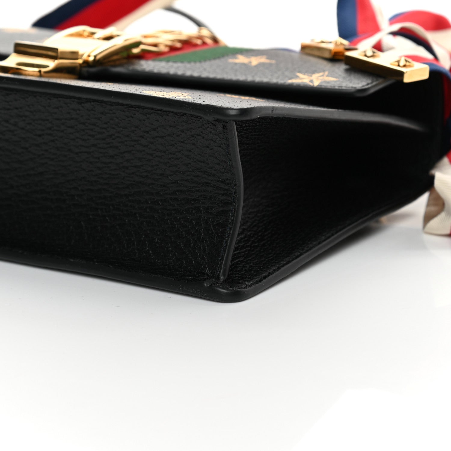 Gucci Textured Calfskin Bee Star Print Small Sylvie Shoulder Bag Black 10 of 13